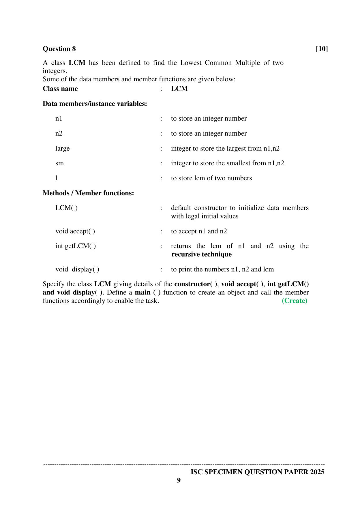 ISC Class 12 2025 COMPUTER SCIENCE PAPER 1 (SQP & AK) Specimen Paper - Page 9