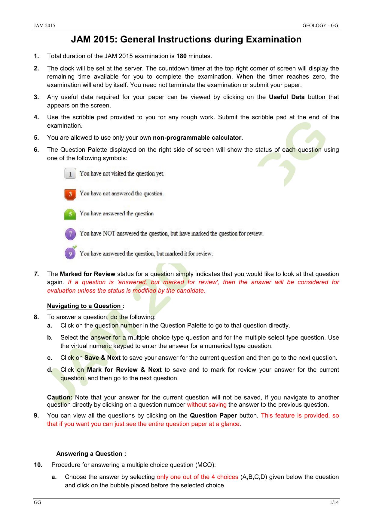 JAM 2015: GG Question Paper - Page 1