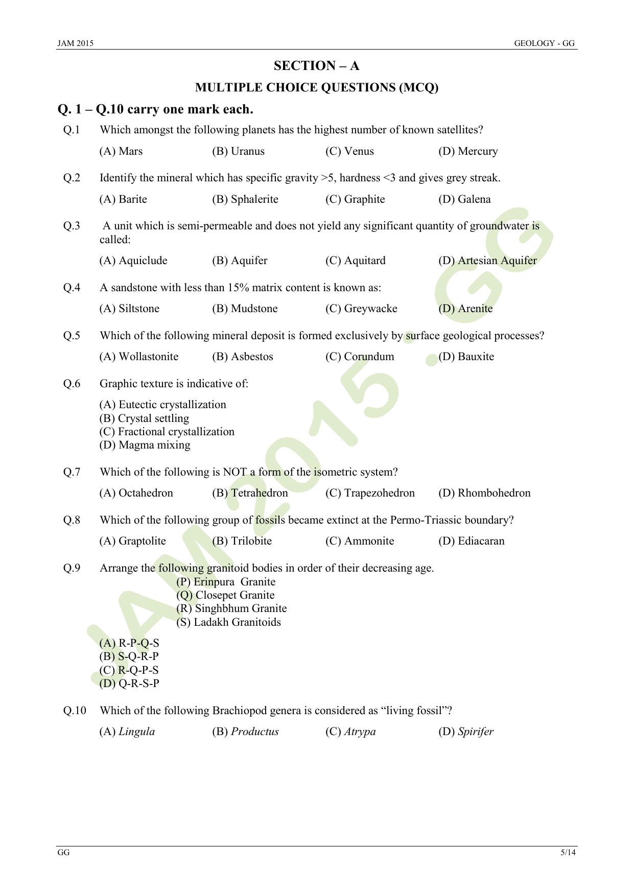 JAM 2015: GG Question Paper - Page 5