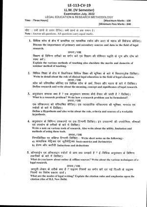 Bilaspur University Question Paper July 2022:LL.M. (IV Sem.) Legal Education And Research Methodology Paper 1