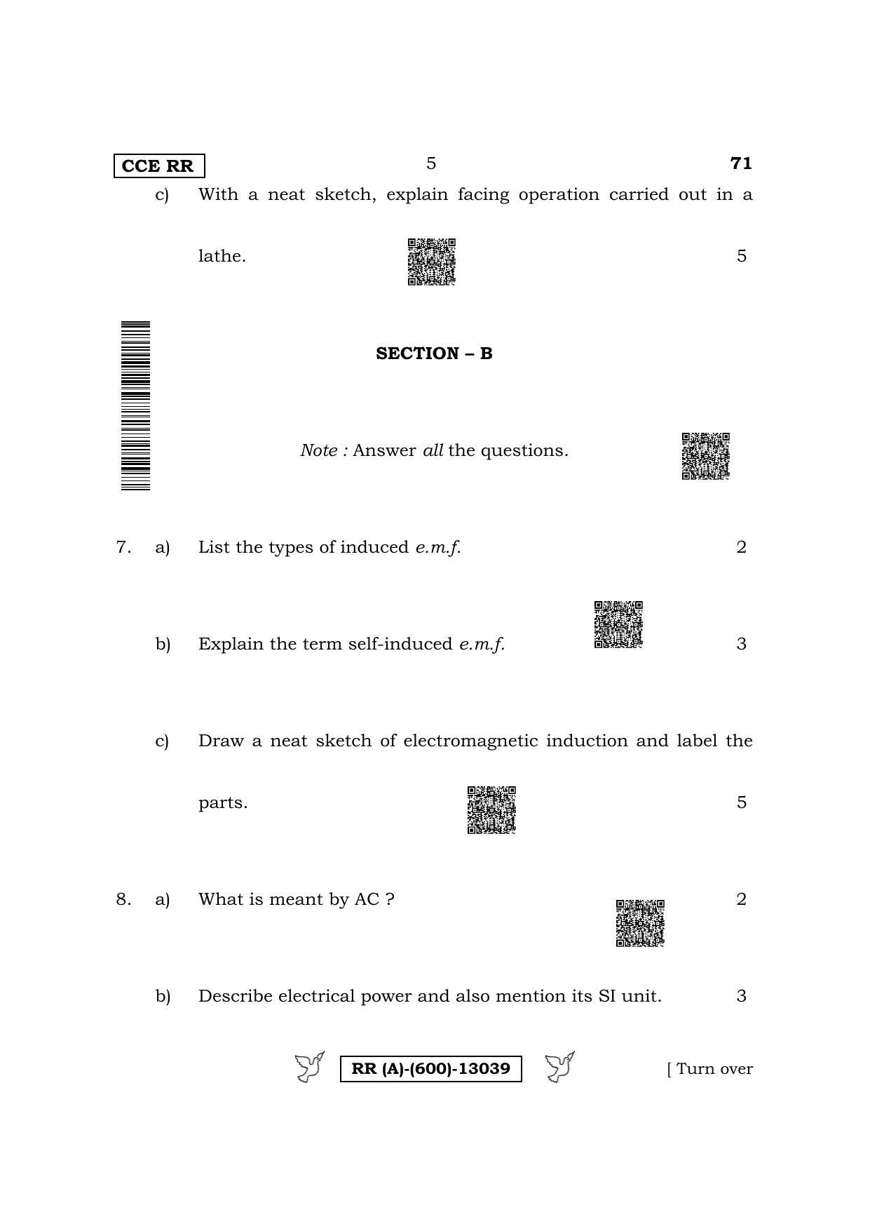 Karnataka SSLC Elements of Mechanical Engineering & Electrical Engineering (Supplementary) Question Paper 2022 (A Version) - Page 5