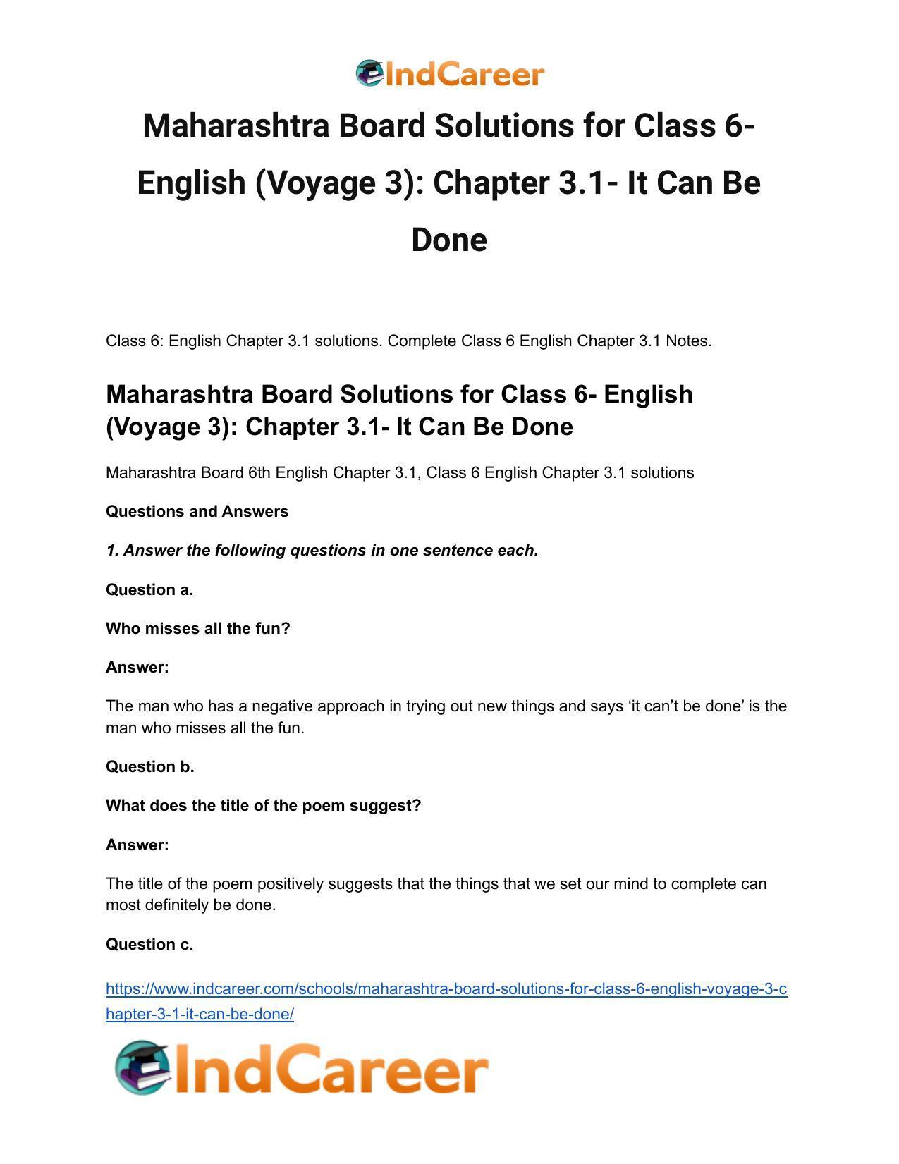 Maharashtra Board Solutions for Class 6- English (Voyage 3): Chapter 3.1- It Can Be Done - Page 2