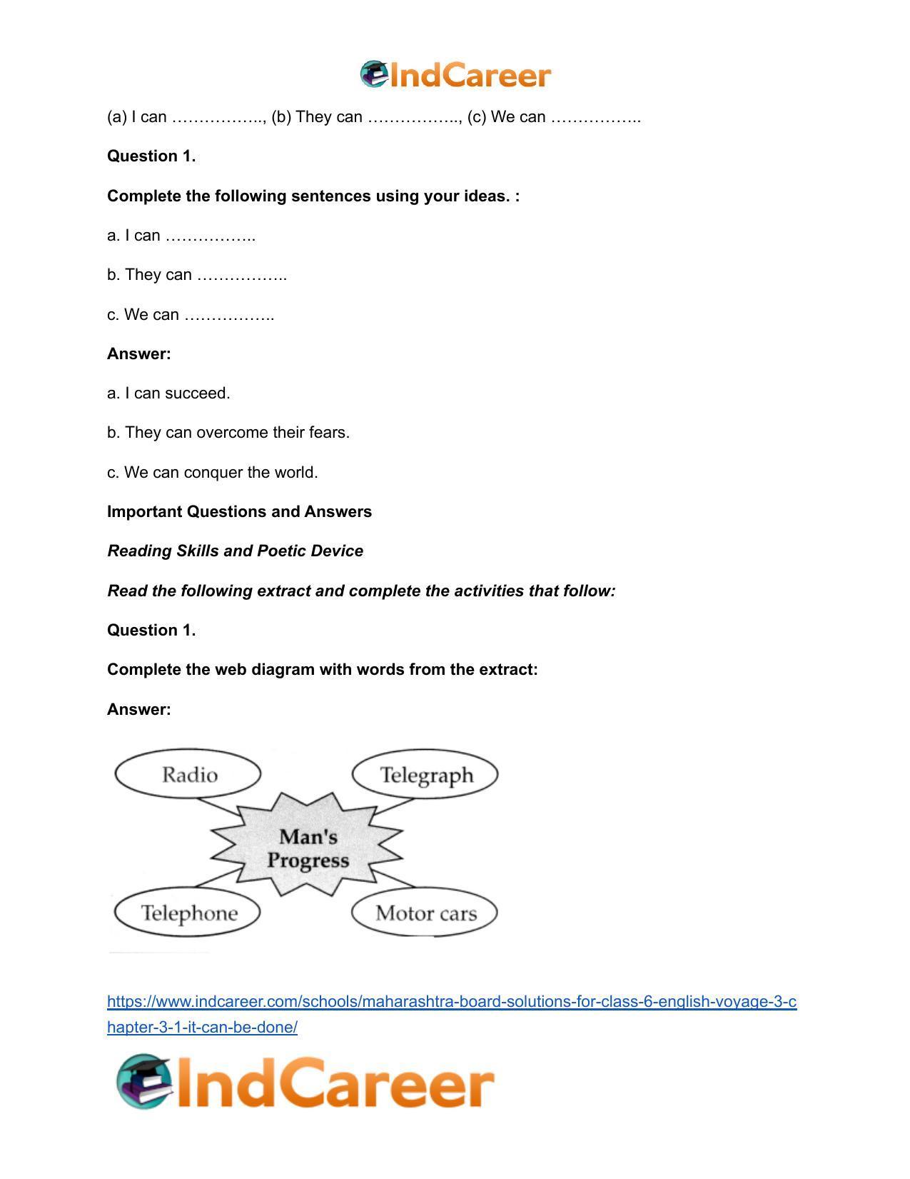 Maharashtra Board Solutions for Class 6- English (Voyage 3): Chapter 3.1- It Can Be Done - Page 5