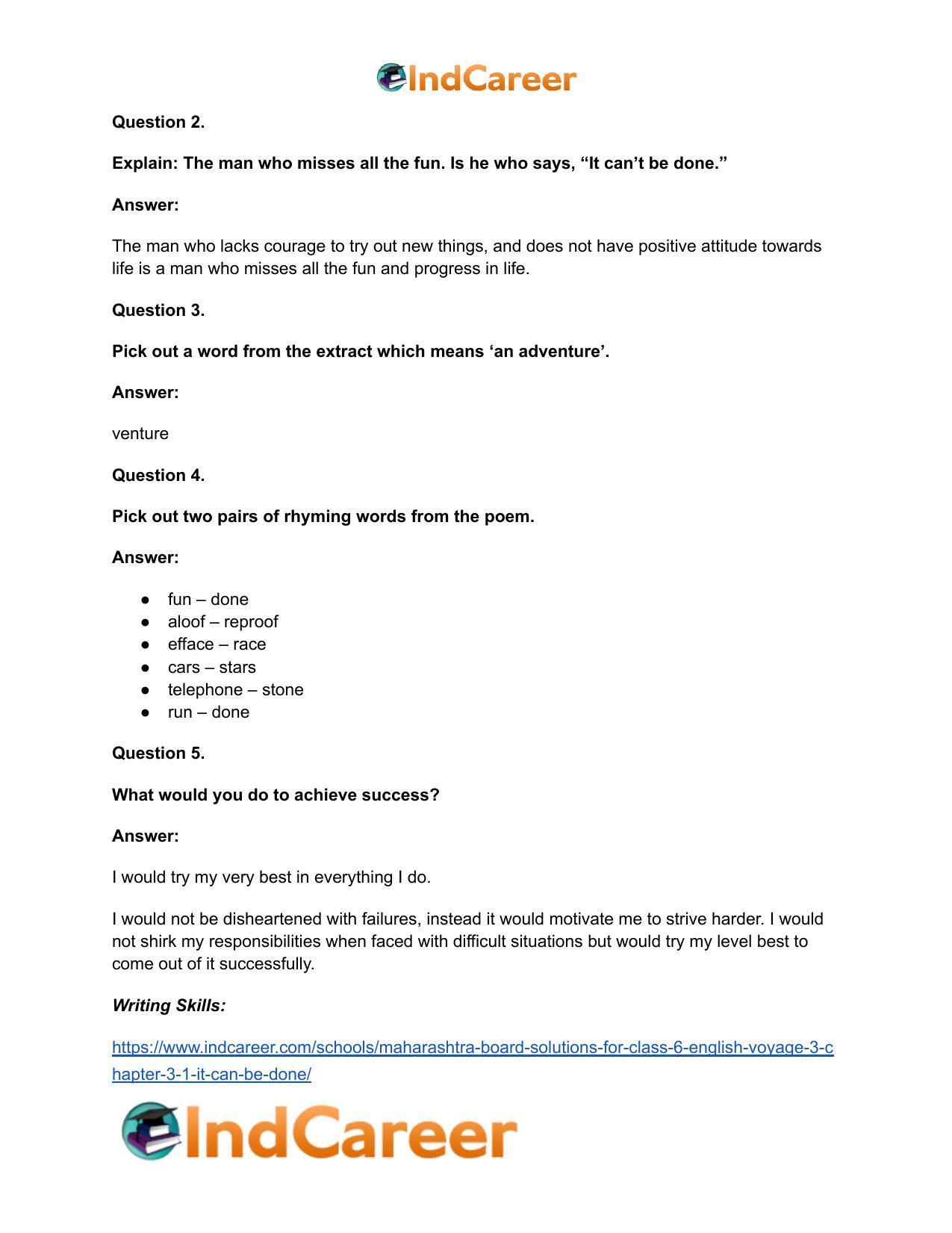 Maharashtra Board Solutions for Class 6- English (Voyage 3): Chapter 3.1- It Can Be Done - Page 6