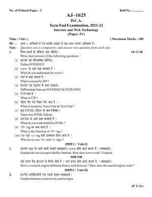 Bilaspur University Question Paper 2021-2022:Diploma In Computer Application Internet And Web Technology Paper 1