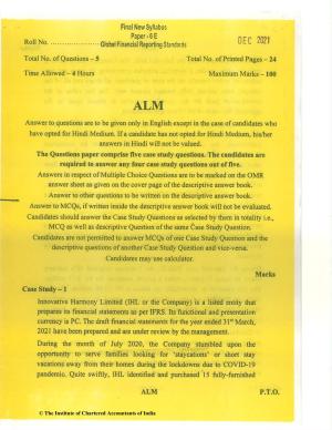 CA Final Dec 2021 Question Paper - Paper 6E – Global Financial Reporting Standards