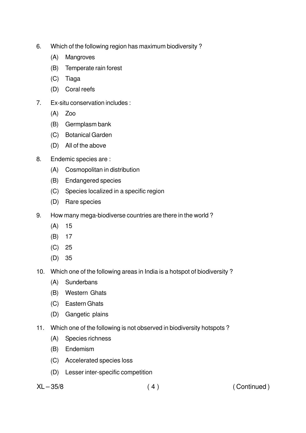 Odisha CPET BIODIVERSITY WILDLIFE CONSERVATION 2020 Question Paper - Page 4