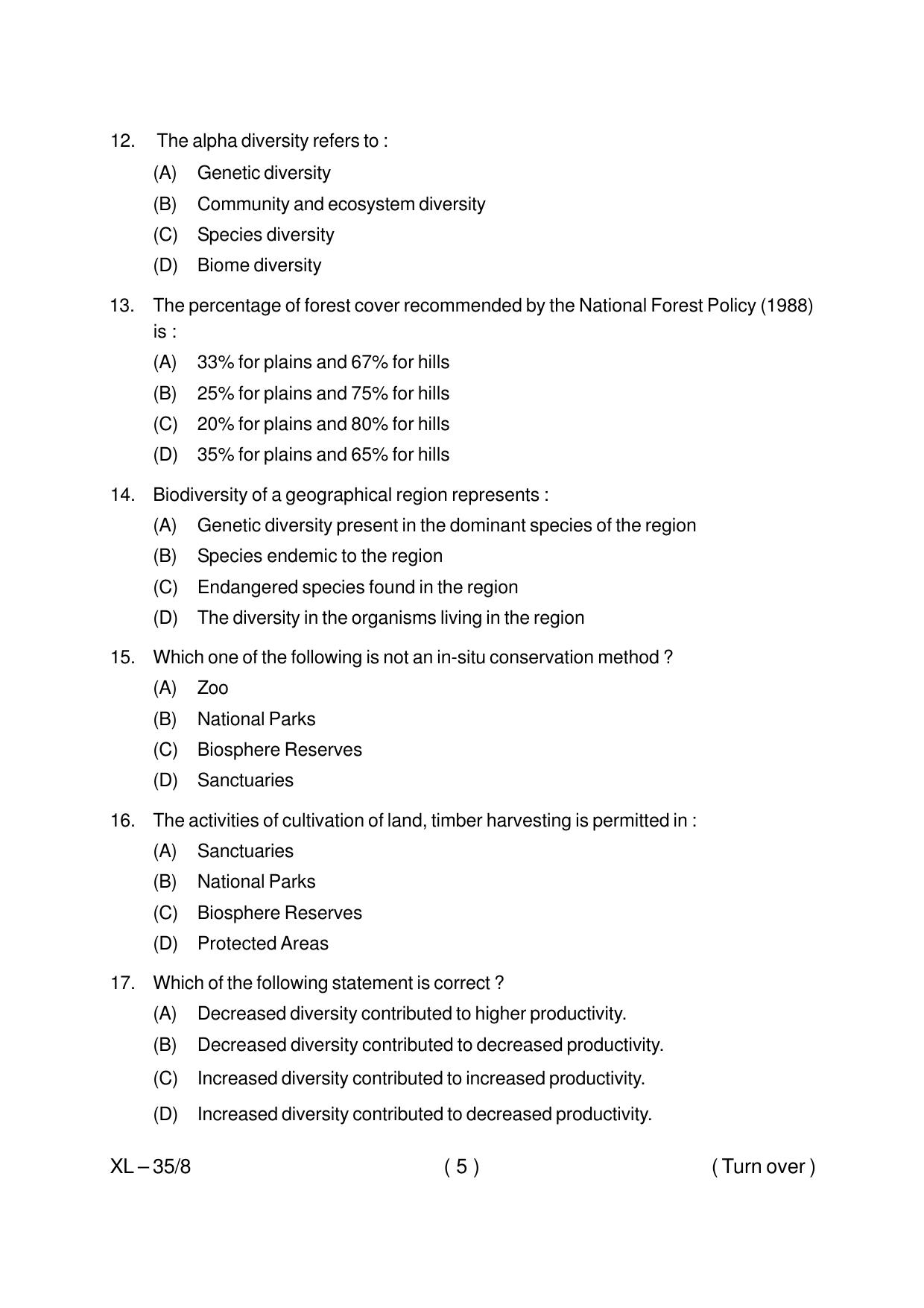 Odisha CPET BIODIVERSITY WILDLIFE CONSERVATION 2020 Question Paper - Page 5