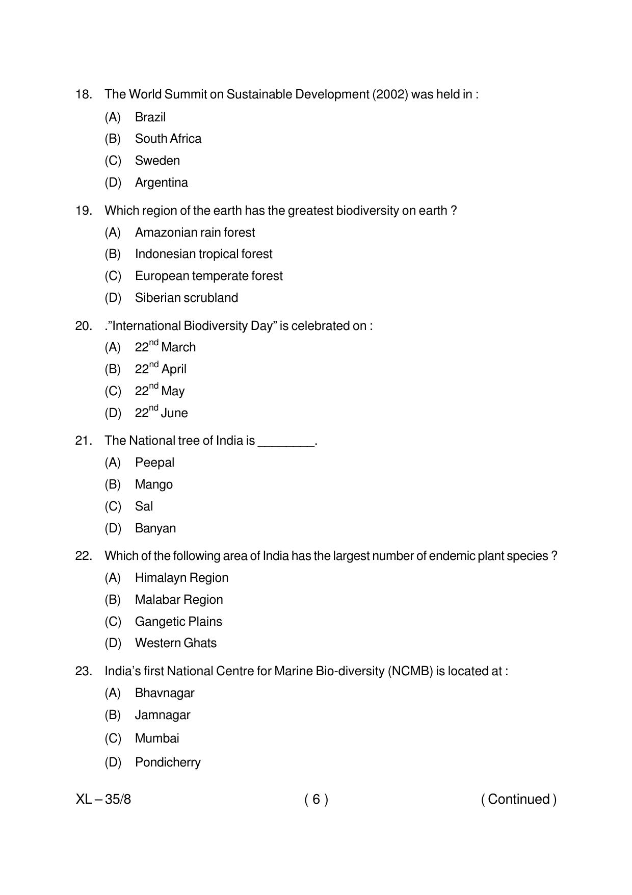 Odisha CPET BIODIVERSITY WILDLIFE CONSERVATION 2020 Question Paper - Page 6
