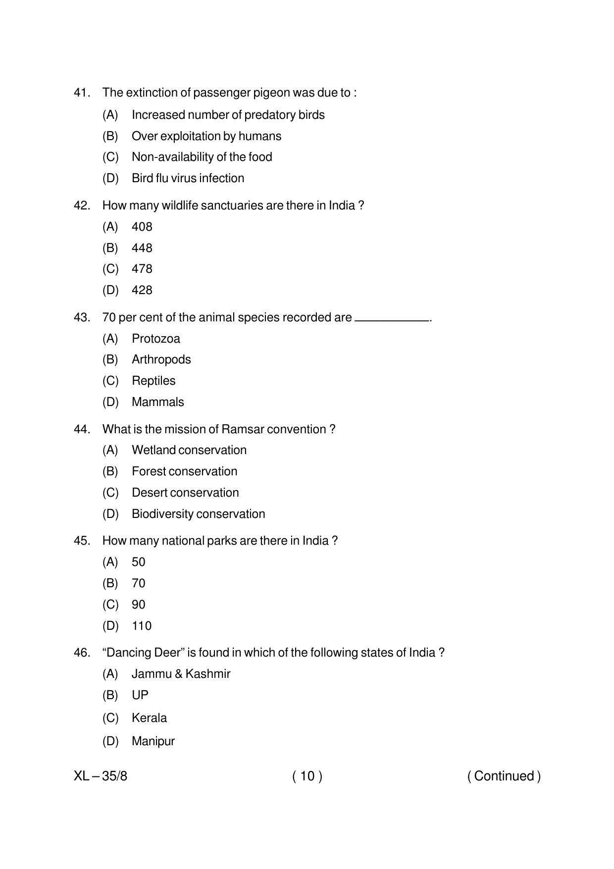 Odisha CPET BIODIVERSITY WILDLIFE CONSERVATION 2020 Question Paper - Page 10