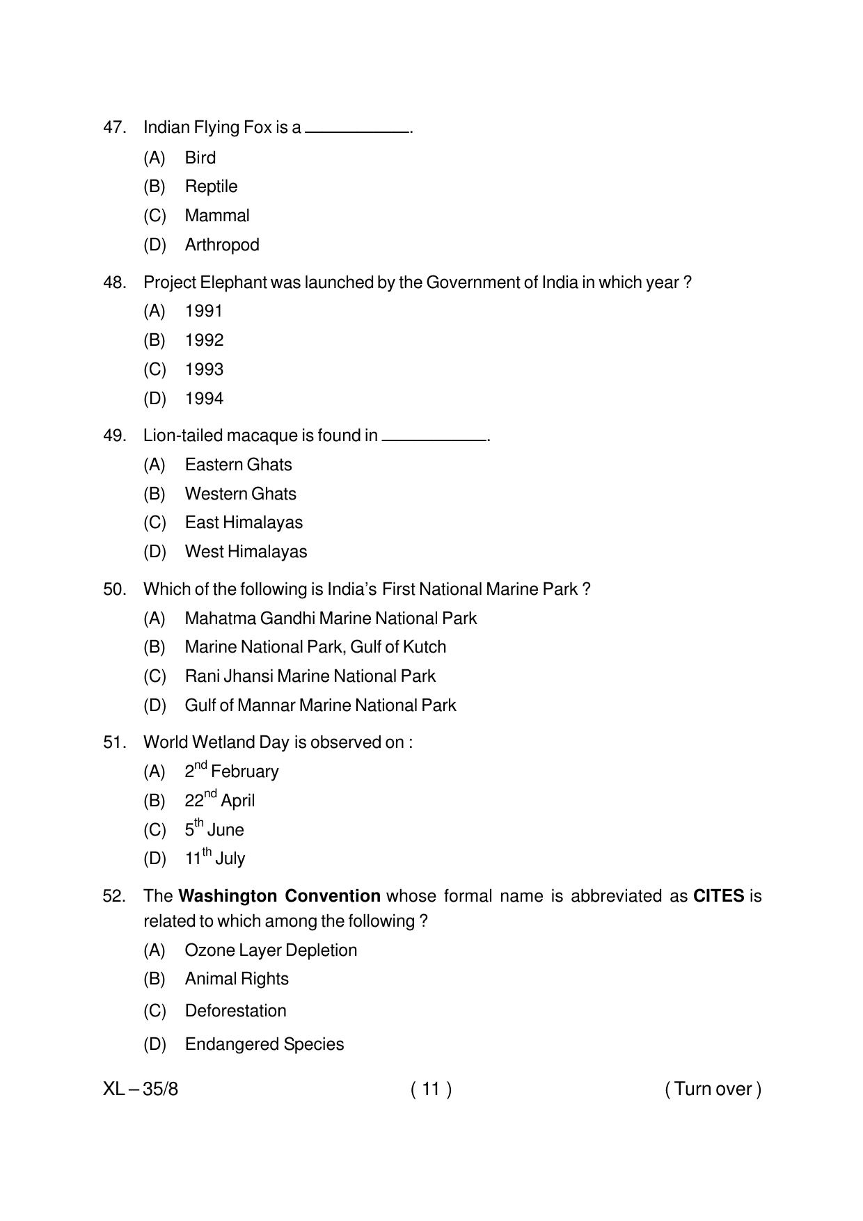 Odisha CPET BIODIVERSITY WILDLIFE CONSERVATION 2020 Question Paper - Page 11