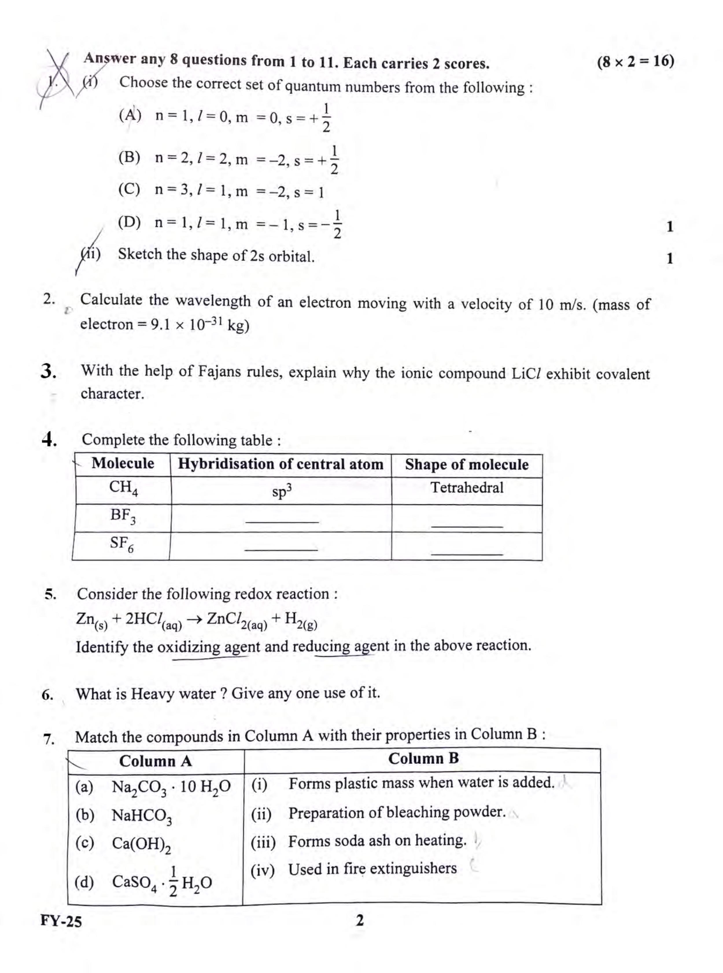 Kerala Plus One 2022 Chemistry Question Paper (EM) - Page 2
