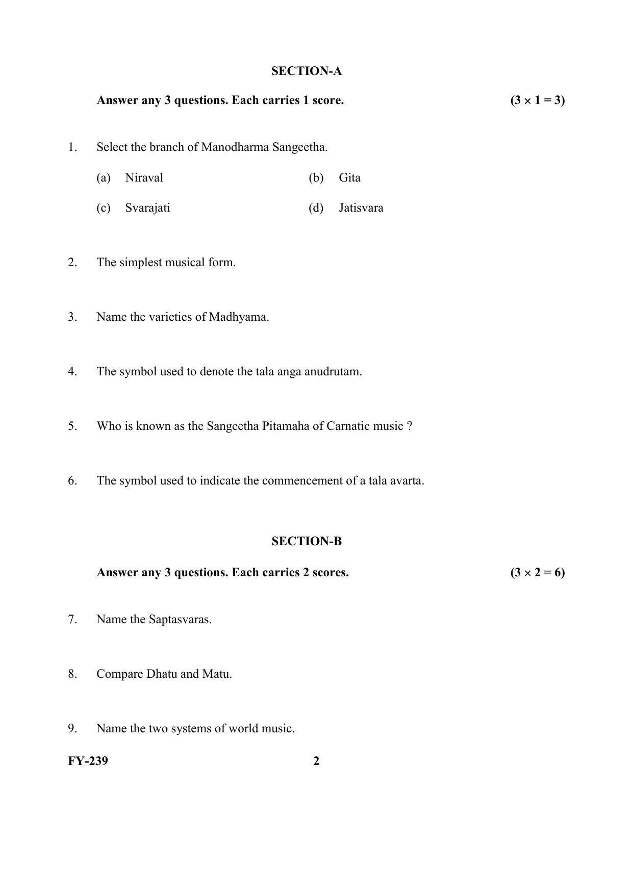 Kerala Plus One (Class 11th) Music Question Paper 2021 - Page 2
