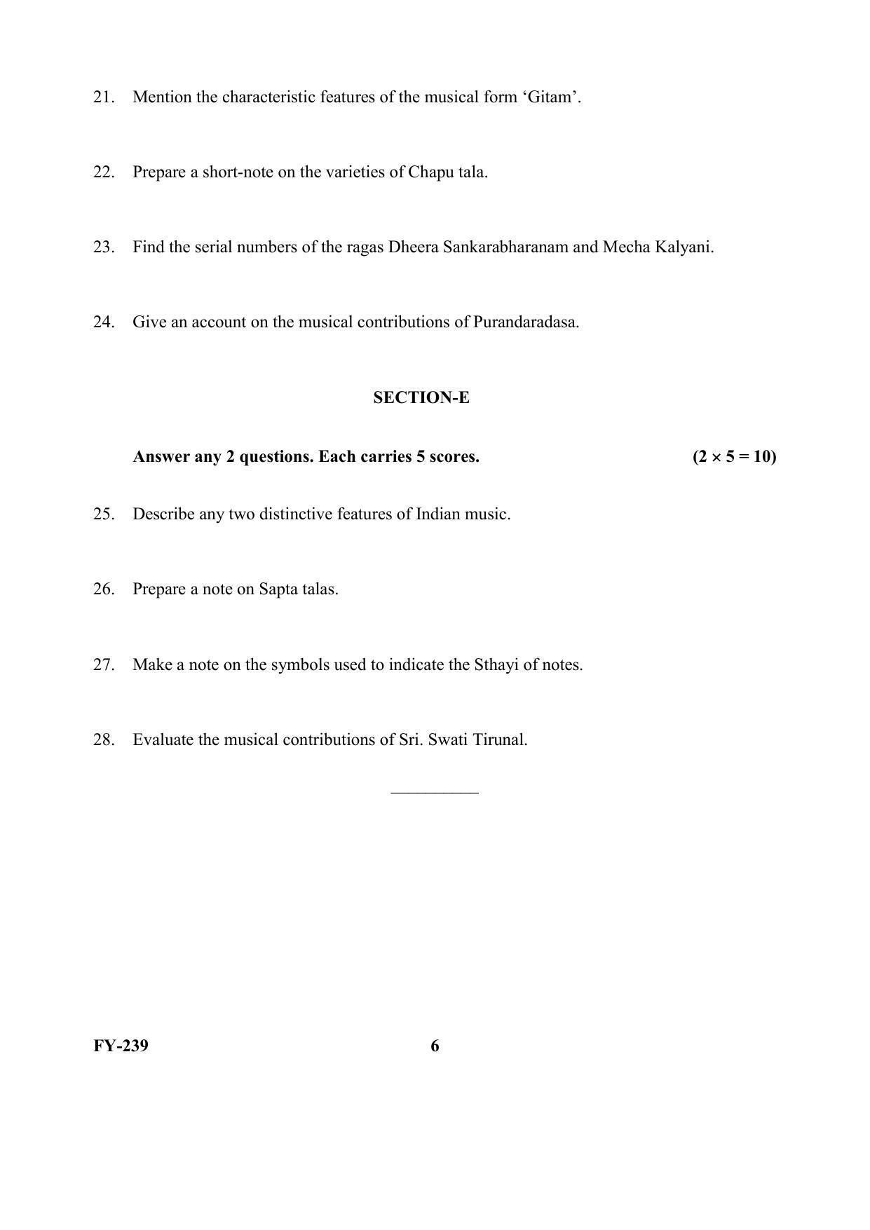 Kerala Plus One (Class 11th) Music Question Paper 2021 - Page 6