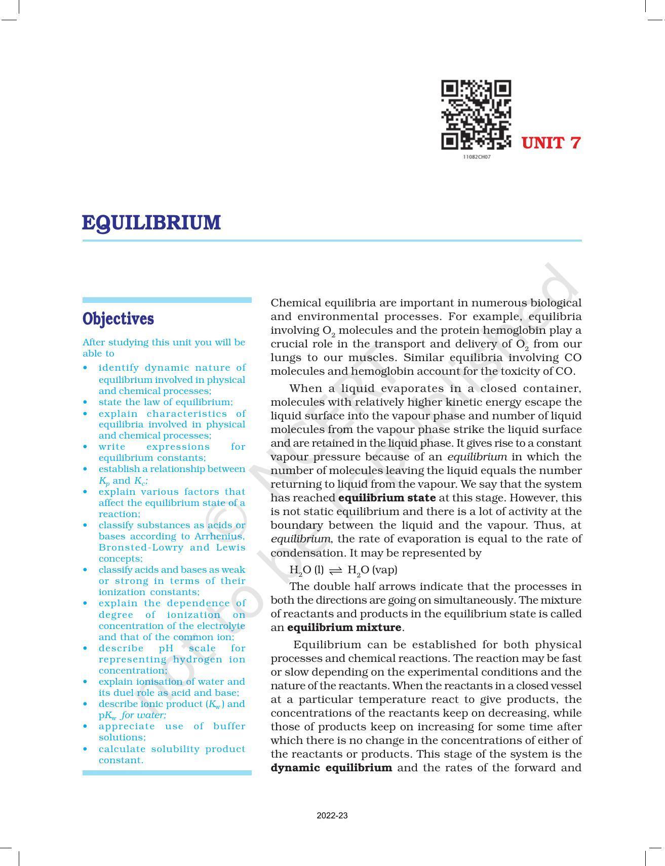 NCERT Book for Class 11 Chemistry Chapter 7 Equilibrium - Page 1