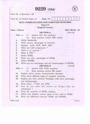 AP Inter 2nd Year Vocational Question Paper March - 2020 - Data Communication Computer Networks - II (old)