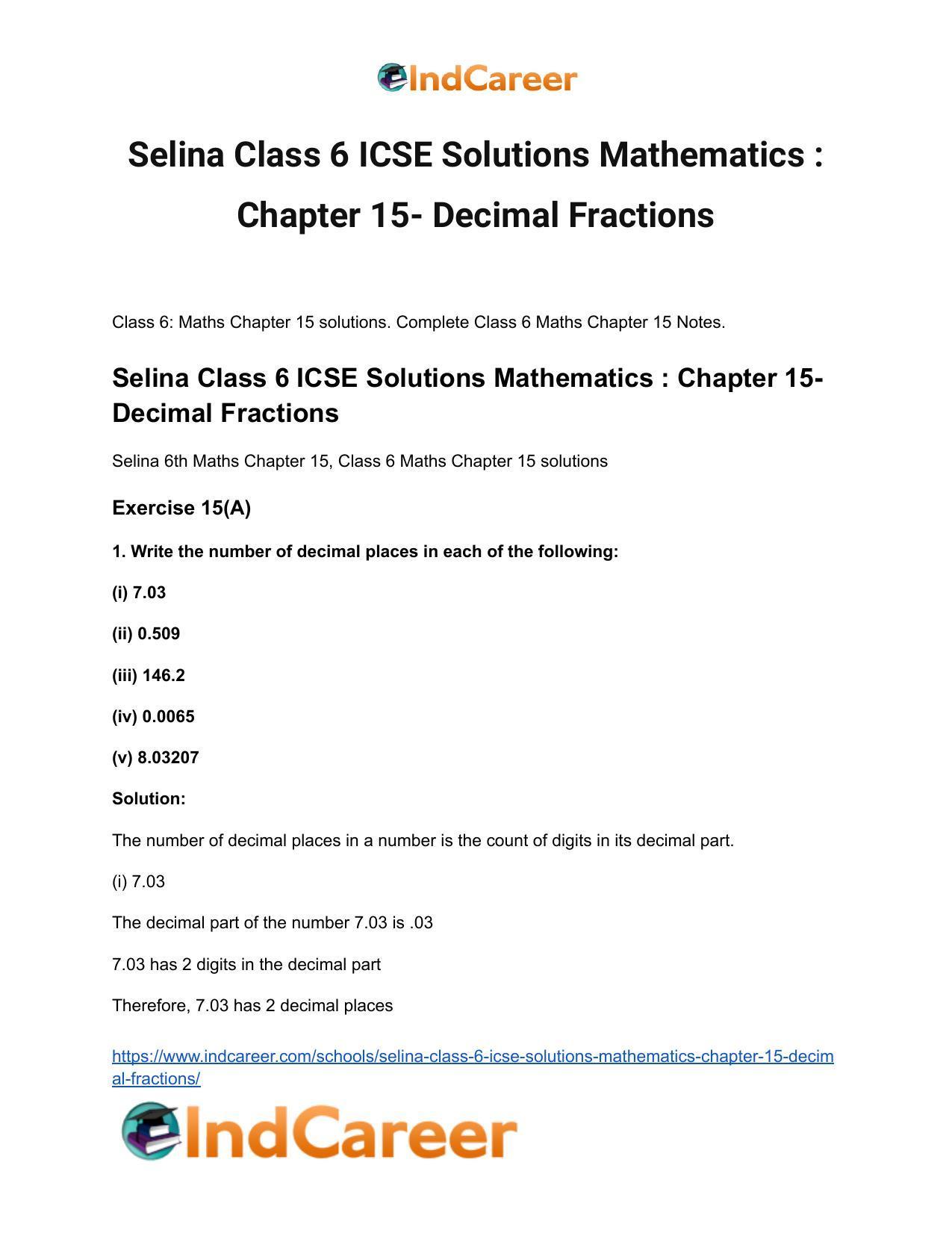 Selina Class 6 ICSE Solutions Mathematics : Chapter 15- Decimal Fractions - Page 2