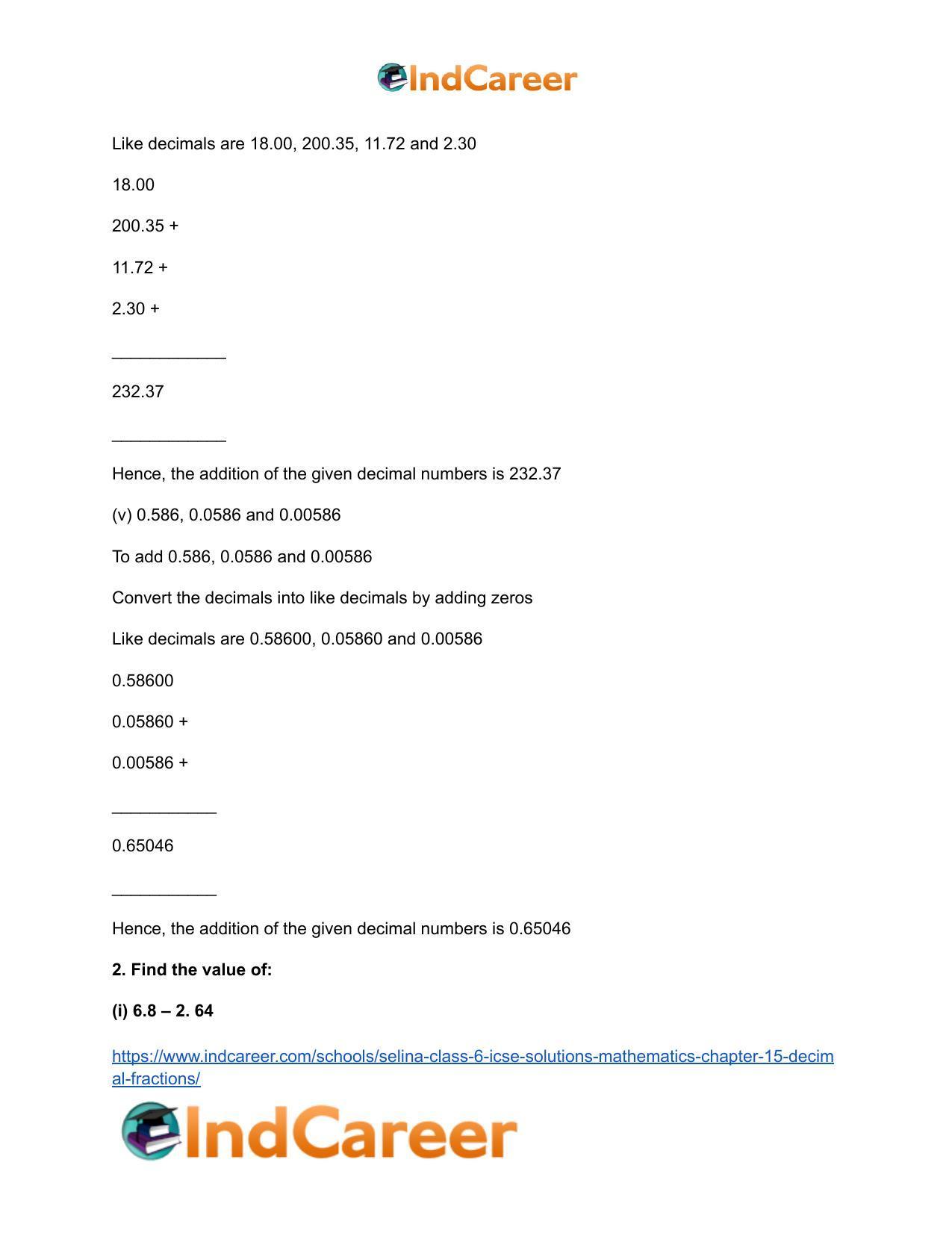 Selina Class 6 ICSE Solutions Mathematics : Chapter 15- Decimal Fractions - Page 13