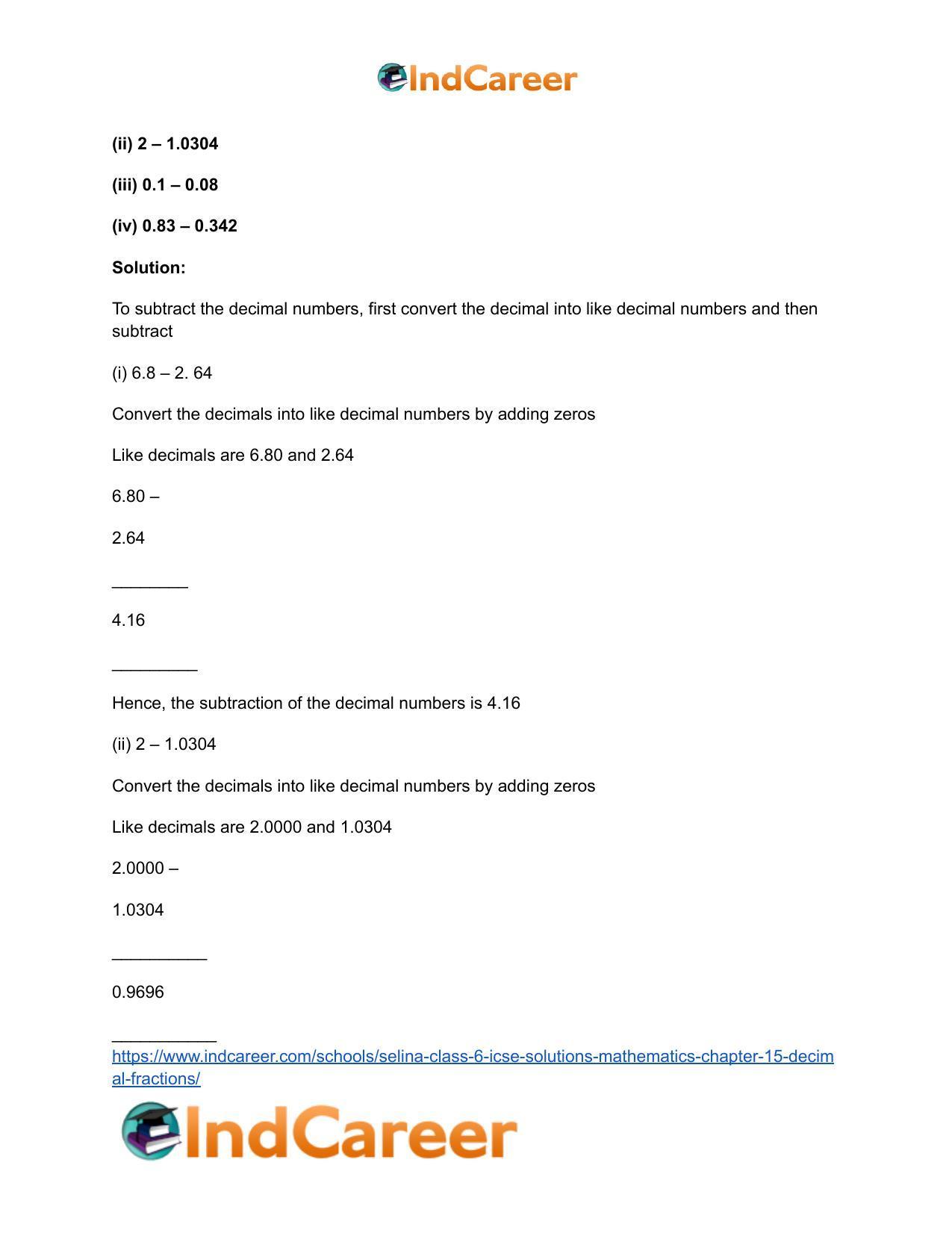 Selina Class 6 ICSE Solutions Mathematics : Chapter 15- Decimal Fractions - Page 14