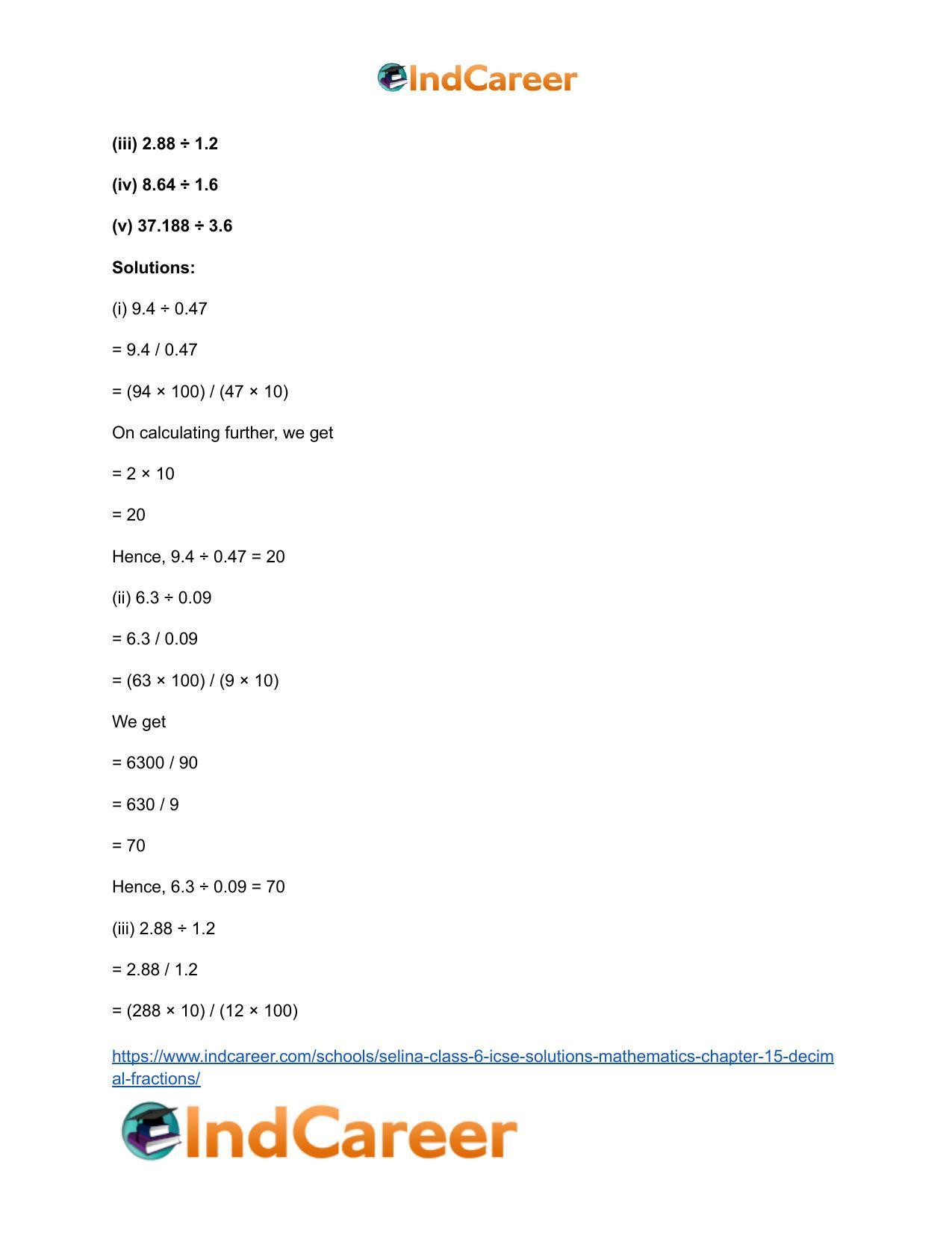 Selina Class 6 ICSE Solutions Mathematics : Chapter 15- Decimal Fractions - Page 37
