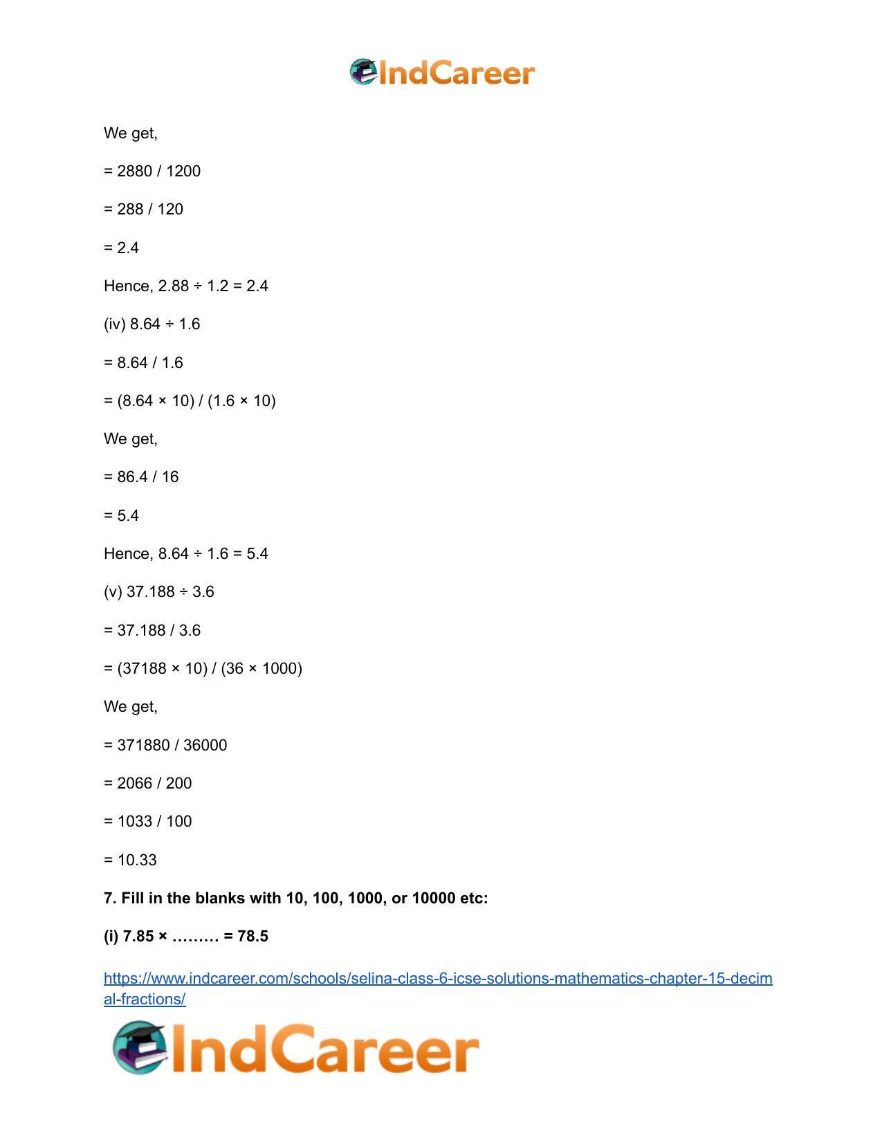 Selina Class 6 ICSE Solutions Mathematics : Chapter 15- Decimal Fractions - Page 38