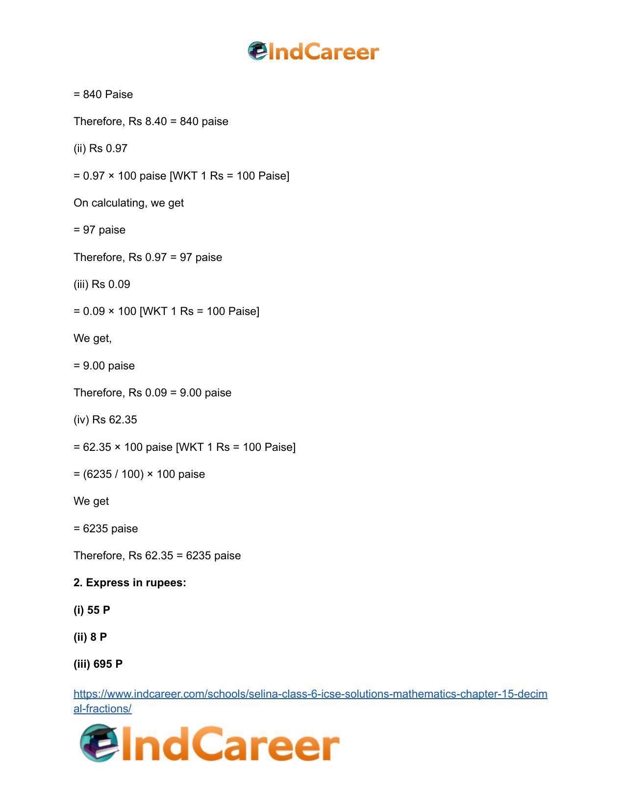 Selina Class 6 ICSE Solutions Mathematics : Chapter 15- Decimal Fractions - Page 42