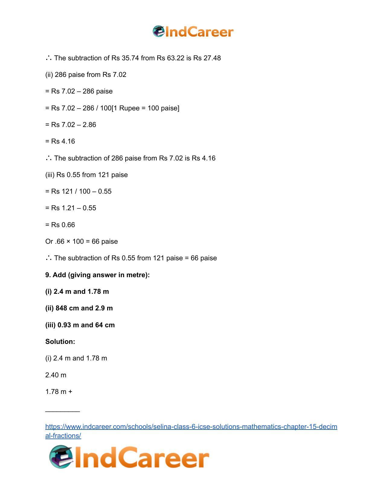 Selina Class 6 ICSE Solutions Mathematics : Chapter 15- Decimal Fractions - Page 53