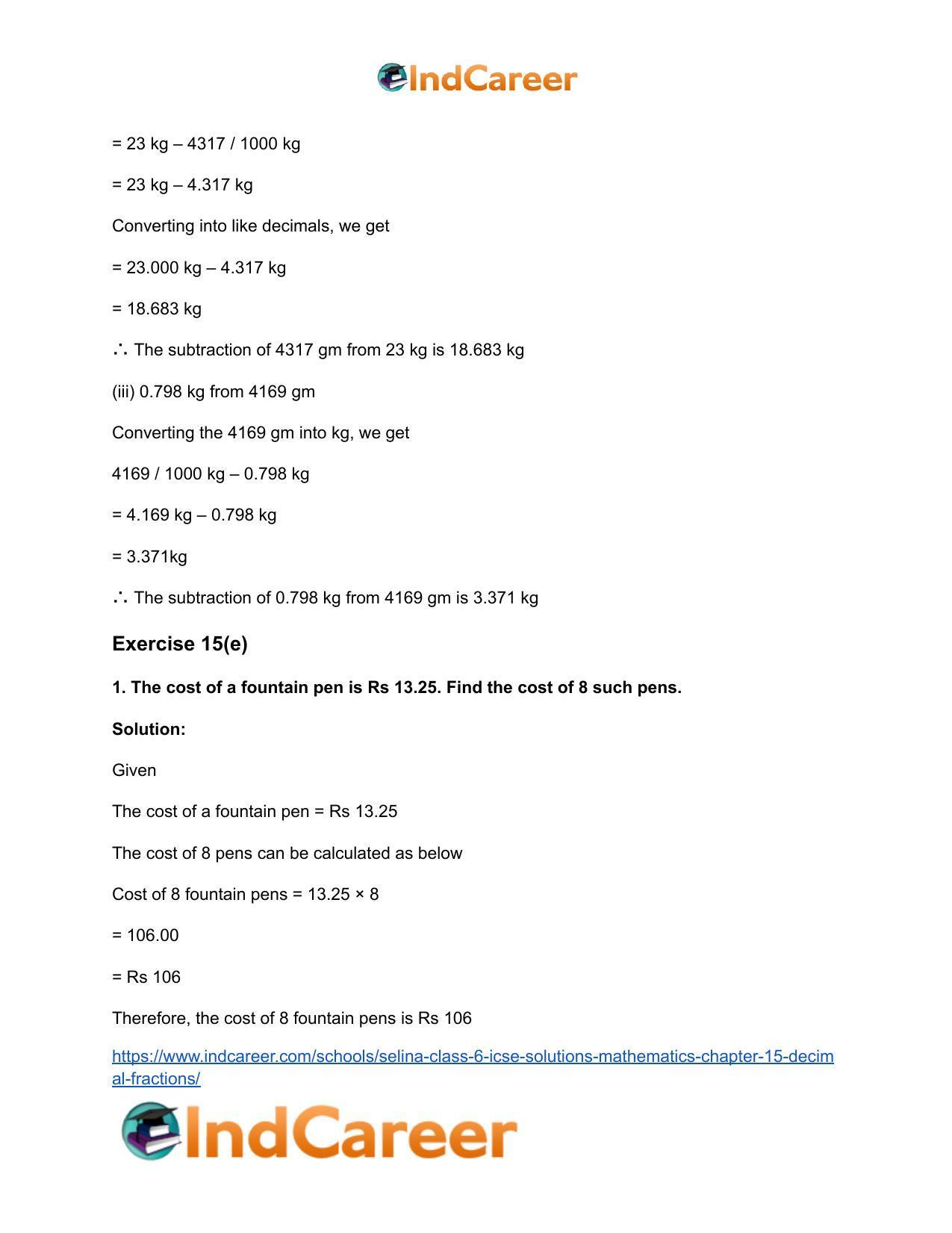 Selina Class 6 ICSE Solutions Mathematics : Chapter 15- Decimal Fractions - Page 58