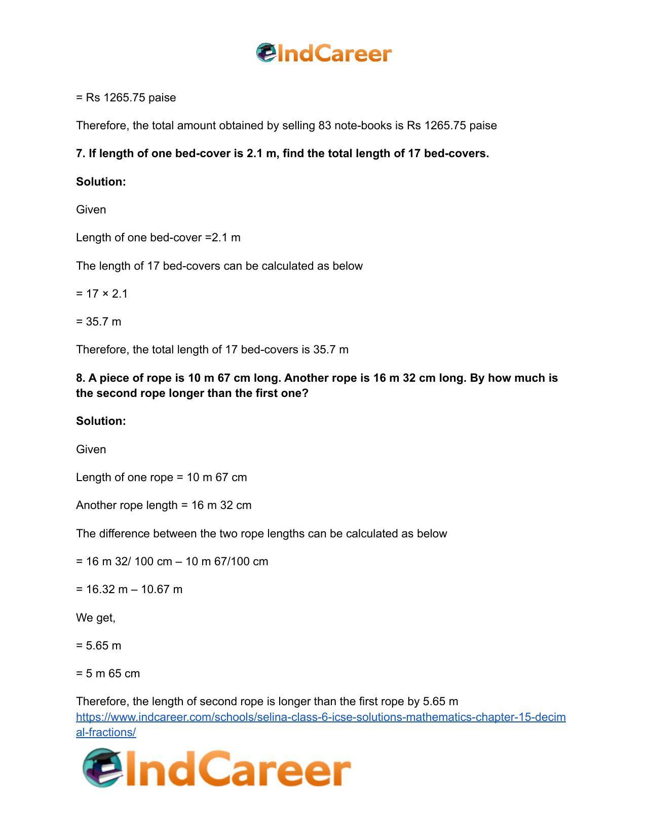 Selina Class 6 ICSE Solutions Mathematics : Chapter 15- Decimal Fractions - Page 61