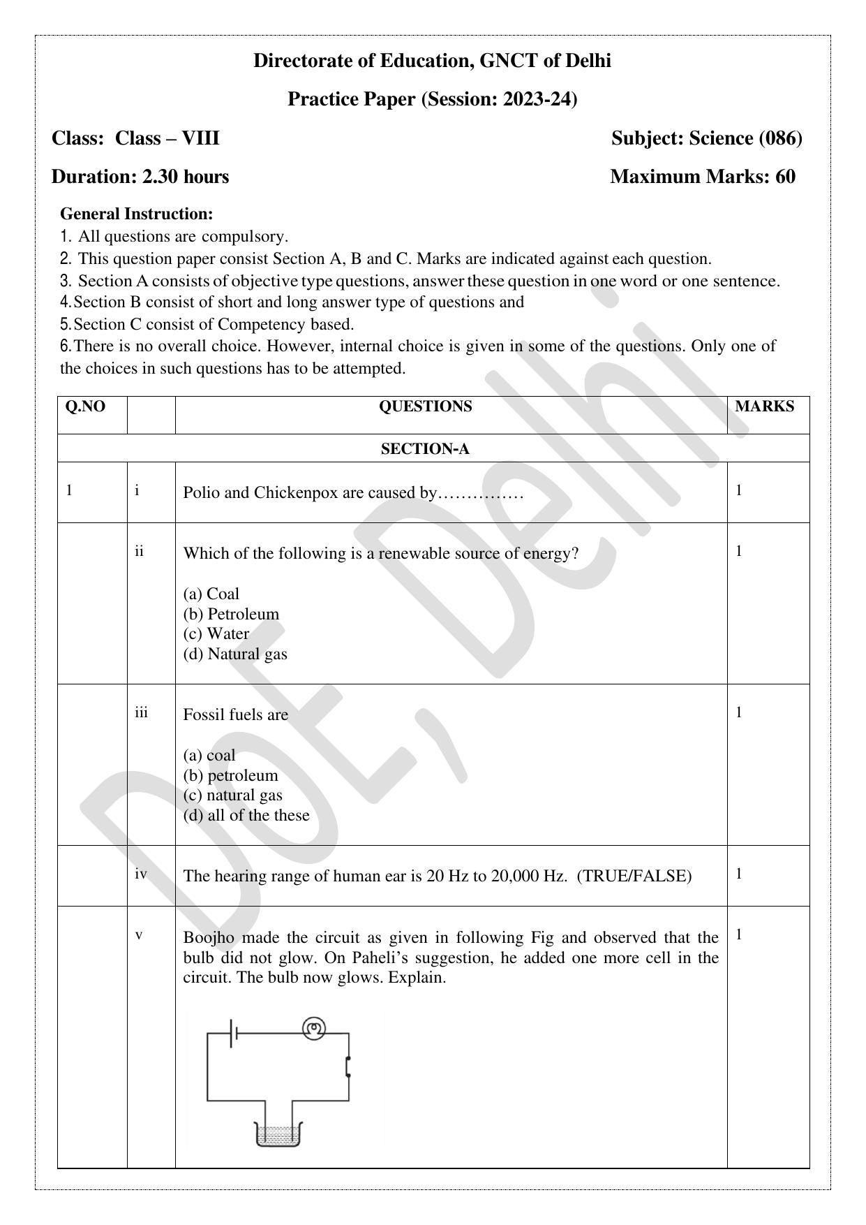Edudel Class 8 Science (English) Practice Papers-1 (2023-24) - Page 1