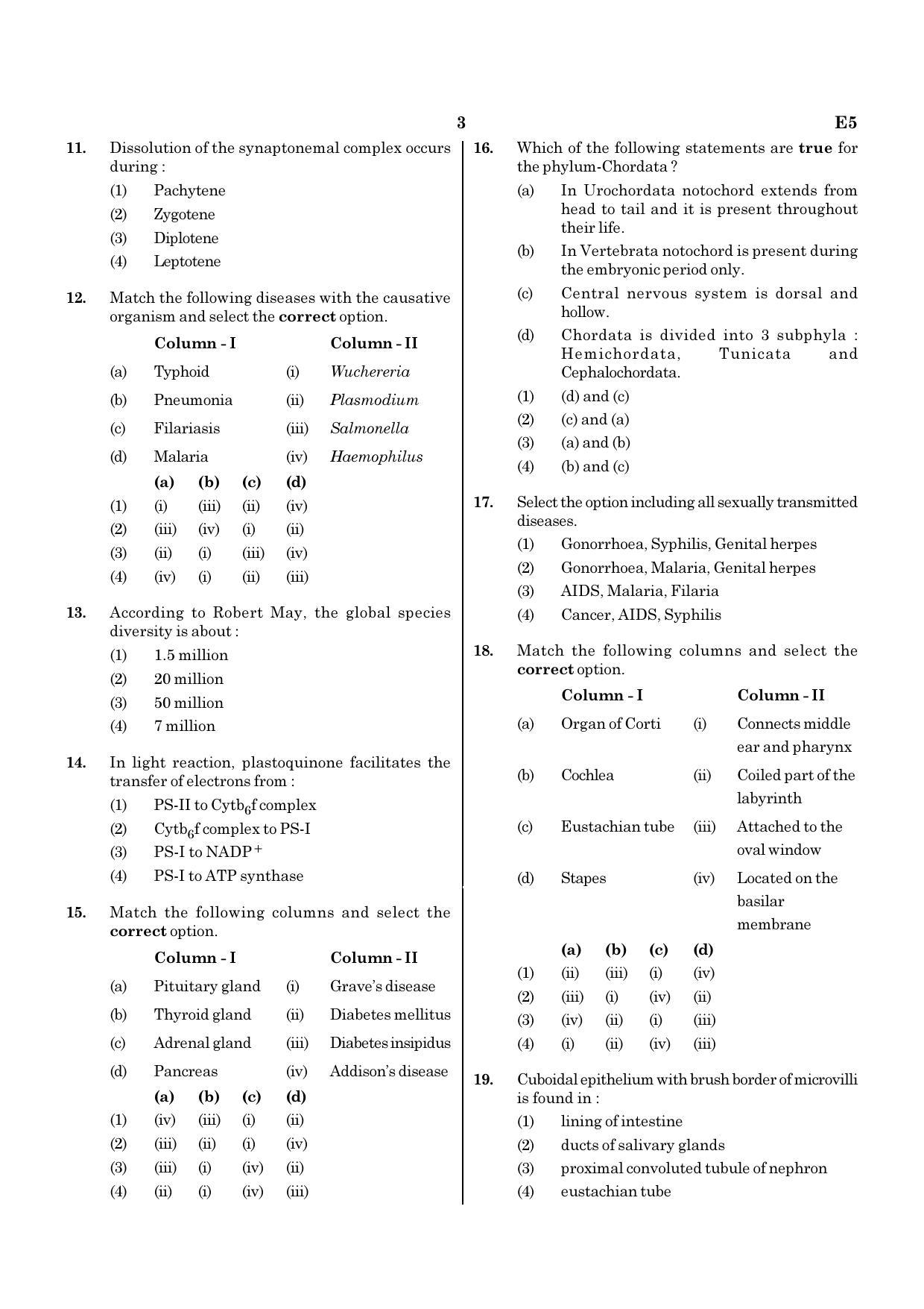 NEET E5 2020 Question Paper - Page 3
