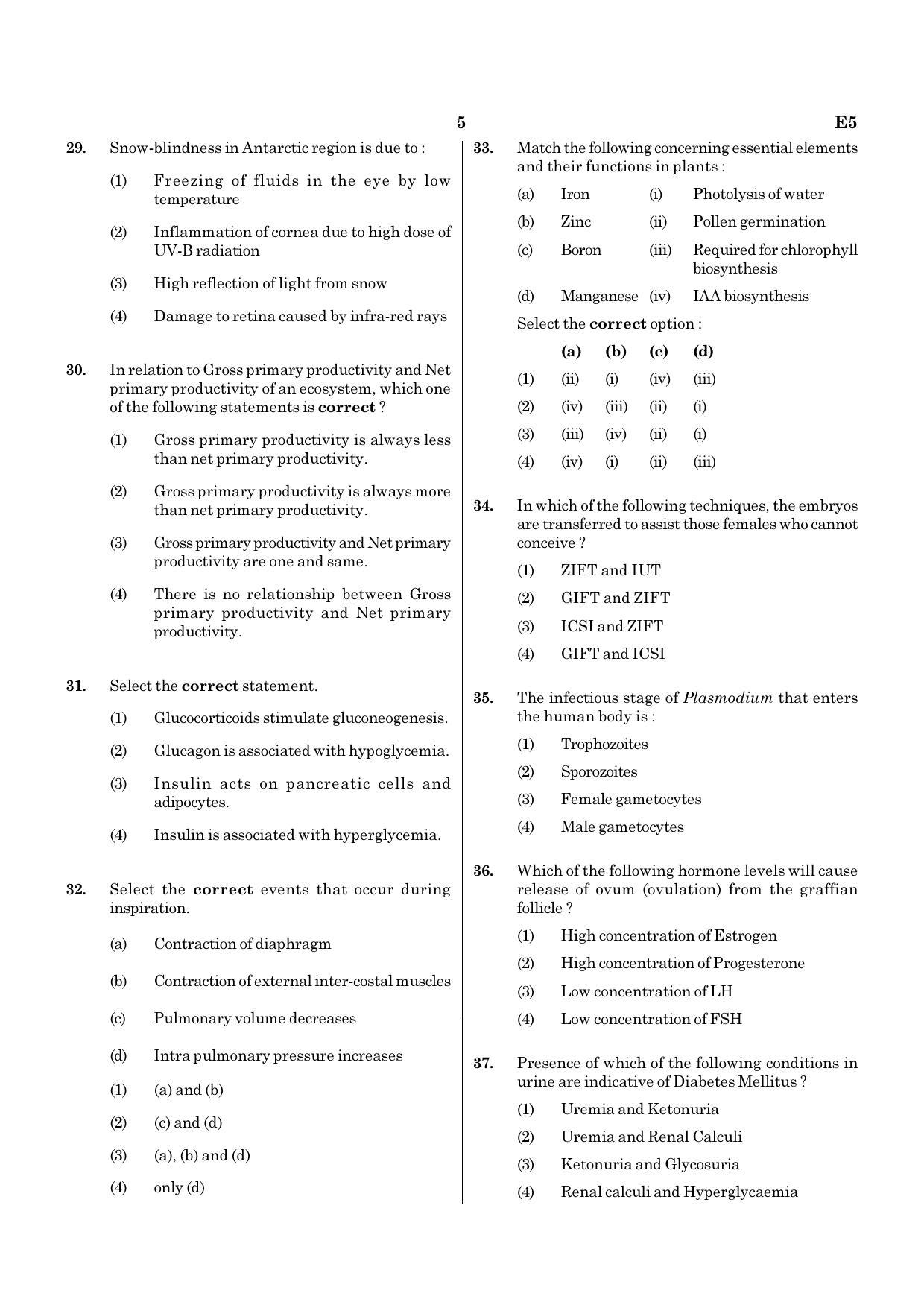 NEET E5 2020 Question Paper - Page 5
