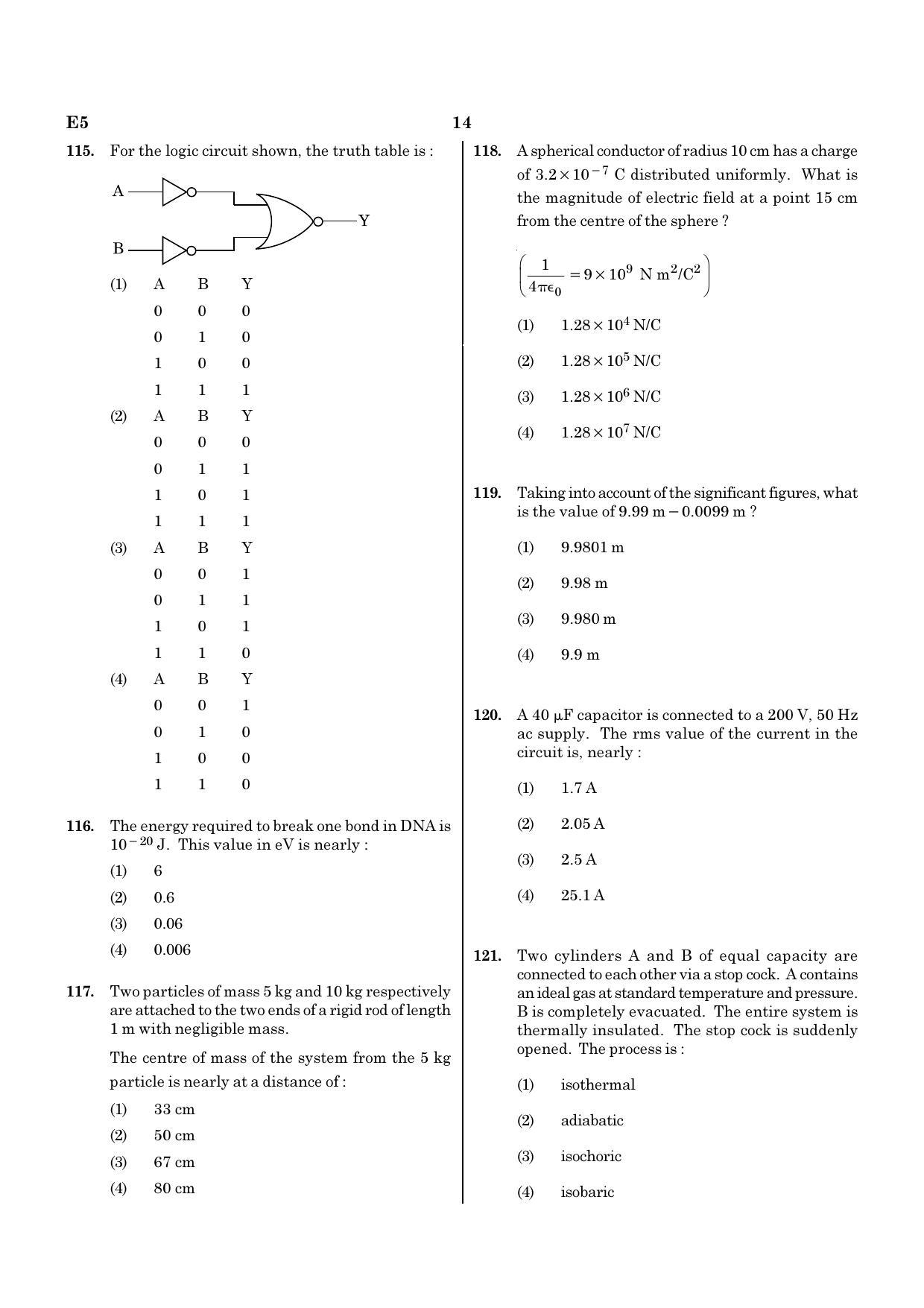 NEET E5 2020 Question Paper - Page 14