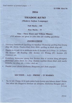 COHSEM Class 12 Thadou Kuki (M.I.L.) 2016 Question Papers