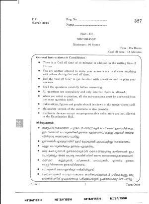 Kerala Plus One 2016 Sociology Question Papers