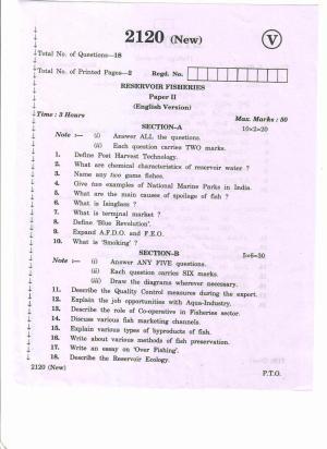 AP Inter 2nd Year Reservoir Fisheries-II (new) March-2020-Vocational Question Paper
