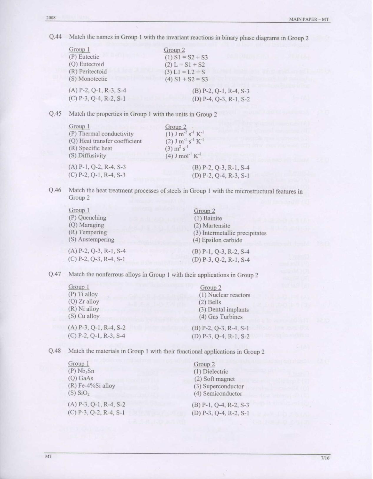 GATE 2008 Metallurgical Engineering (MT) Question Paper with Answer Key - Page 7
