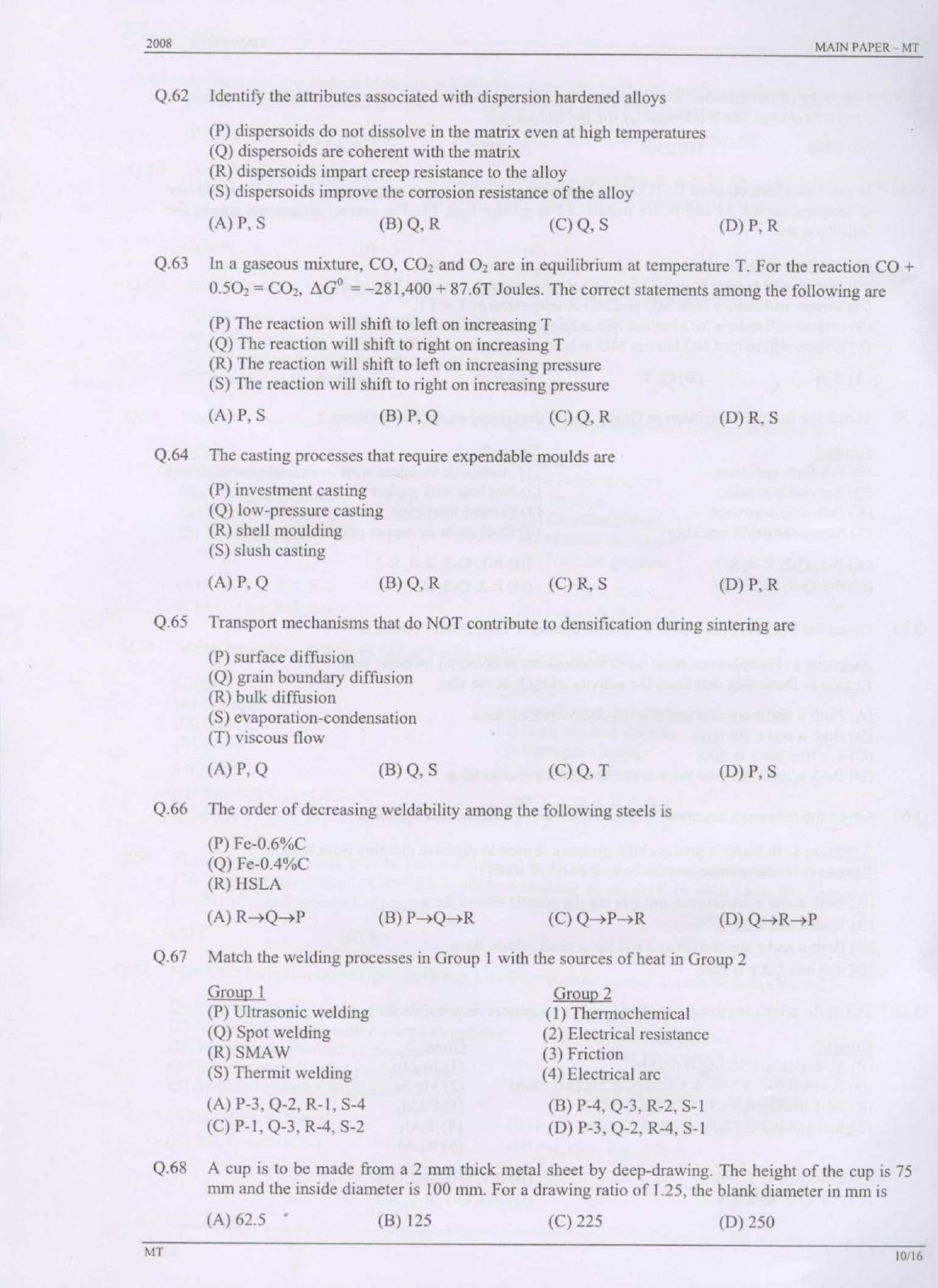 GATE 2008 Metallurgical Engineering (MT) Question Paper with Answer Key - Page 10