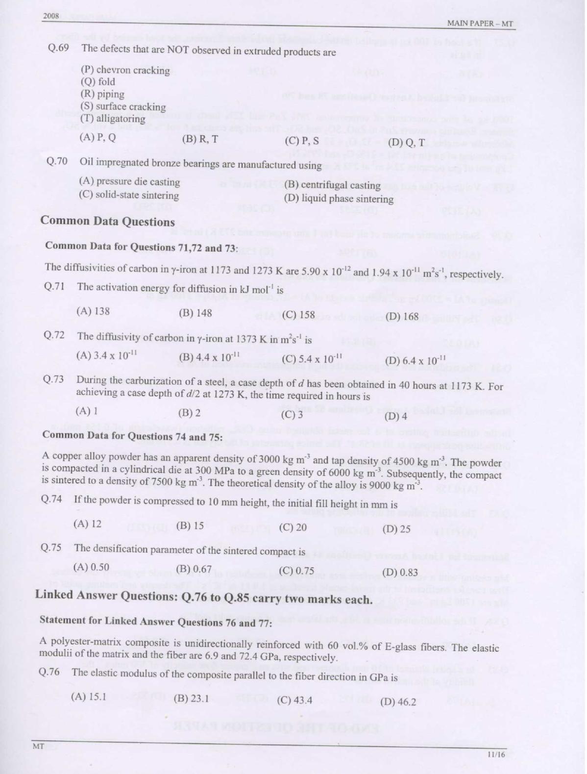GATE 2008 Metallurgical Engineering (MT) Question Paper with Answer Key - Page 11