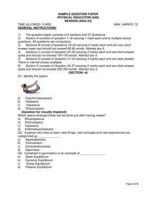CBSE Class 12 Physical Education Sample Paper 2023
