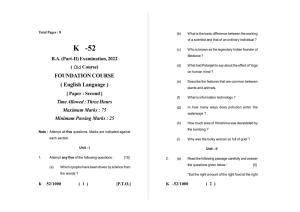 Sarguja University Question Paper - 2022 :   B.A - II (Old) English Language Paper Paper - II
