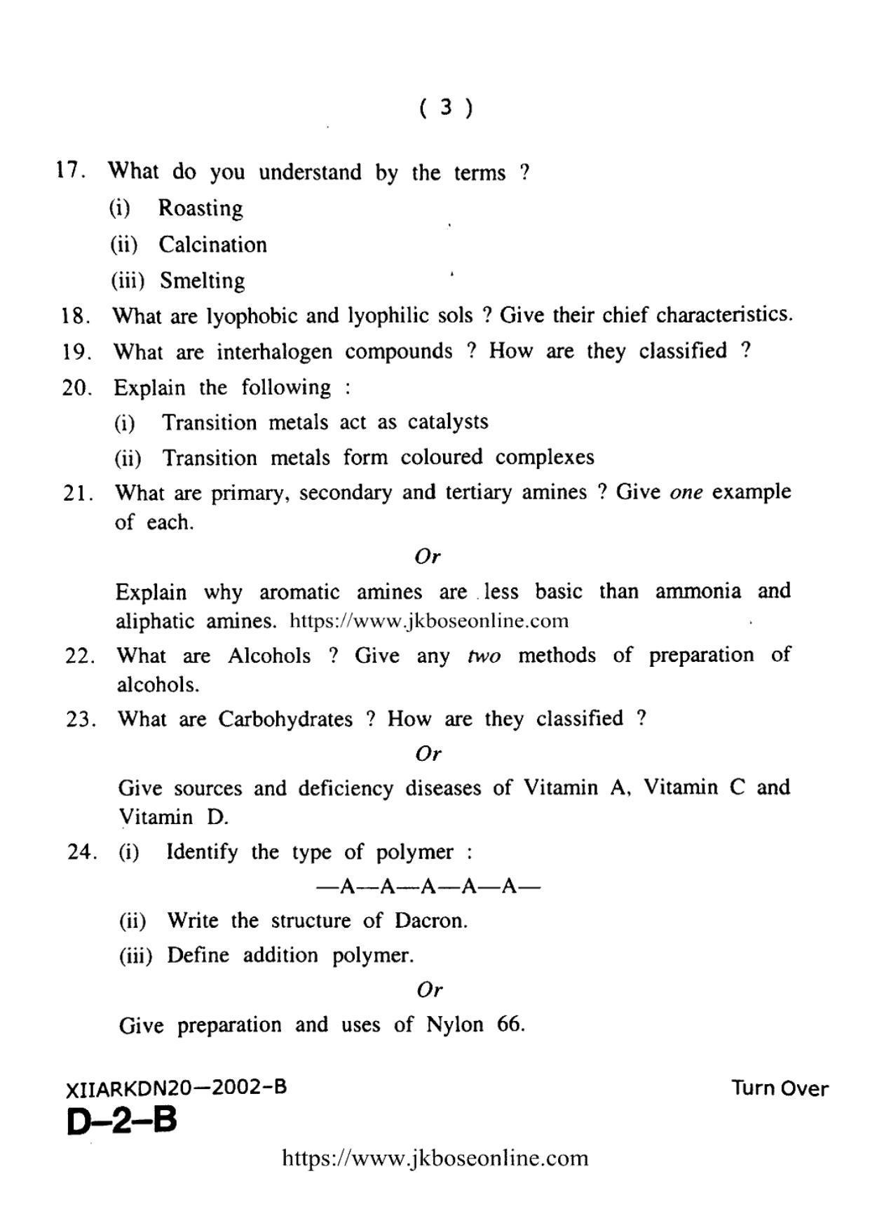 JKBOSE Class 12 Chemistry 2002-B Question Papers 2020 - Page 3