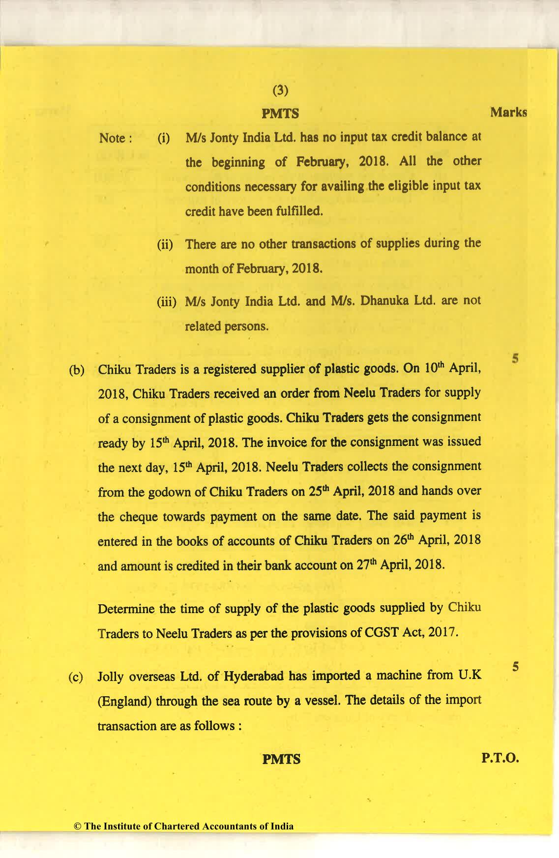 CA Final Nov 2018 Question Paper - Paper 8 – Indirect Tax Laws - Page 3