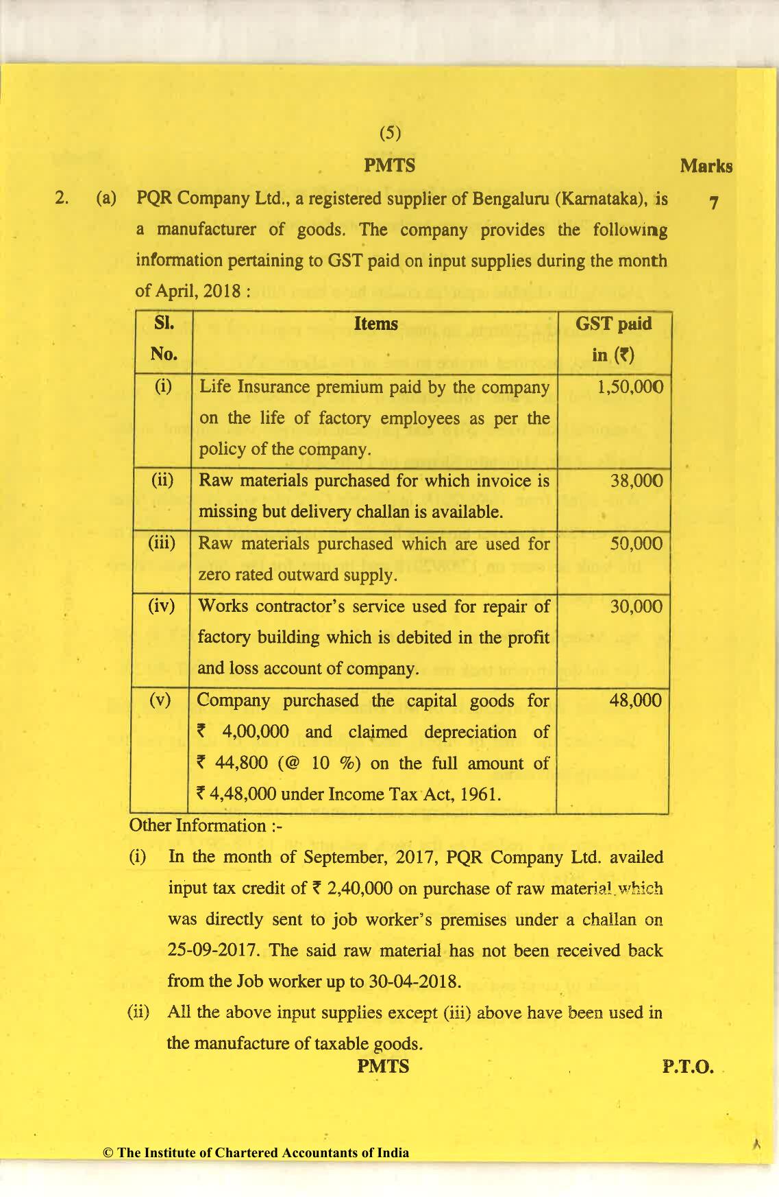 CA Final Nov 2018 Question Paper - Paper 8 – Indirect Tax Laws - Page 5