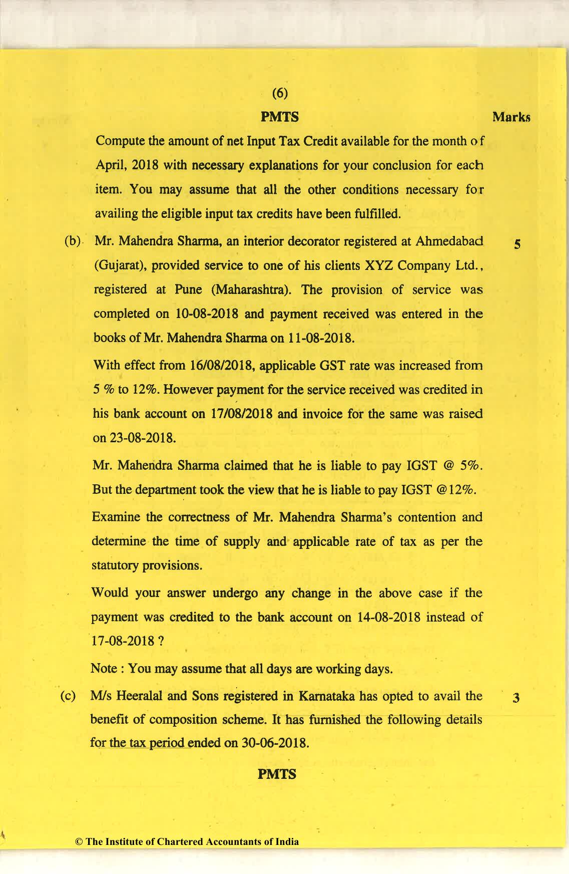 CA Final Nov 2018 Question Paper - Paper 8 – Indirect Tax Laws - Page 6