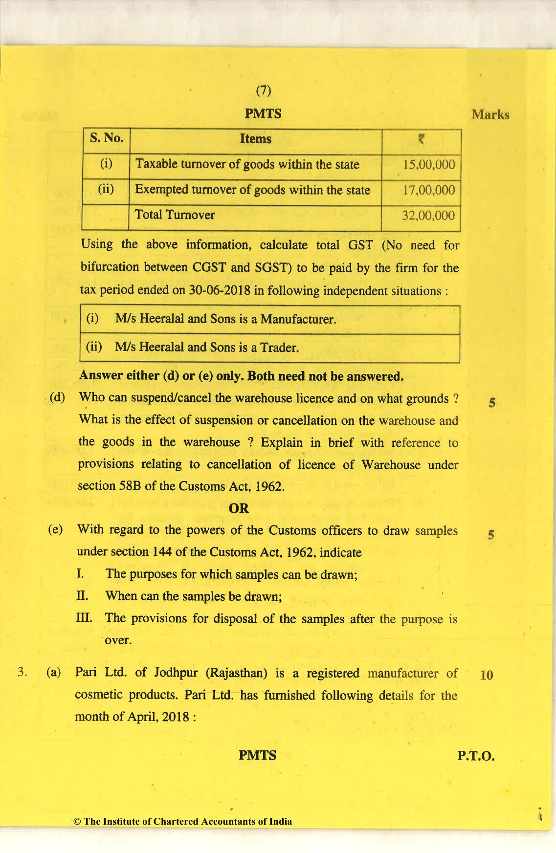CA Final Nov 2018 Question Paper - Paper 8 – Indirect Tax Laws - Page 7