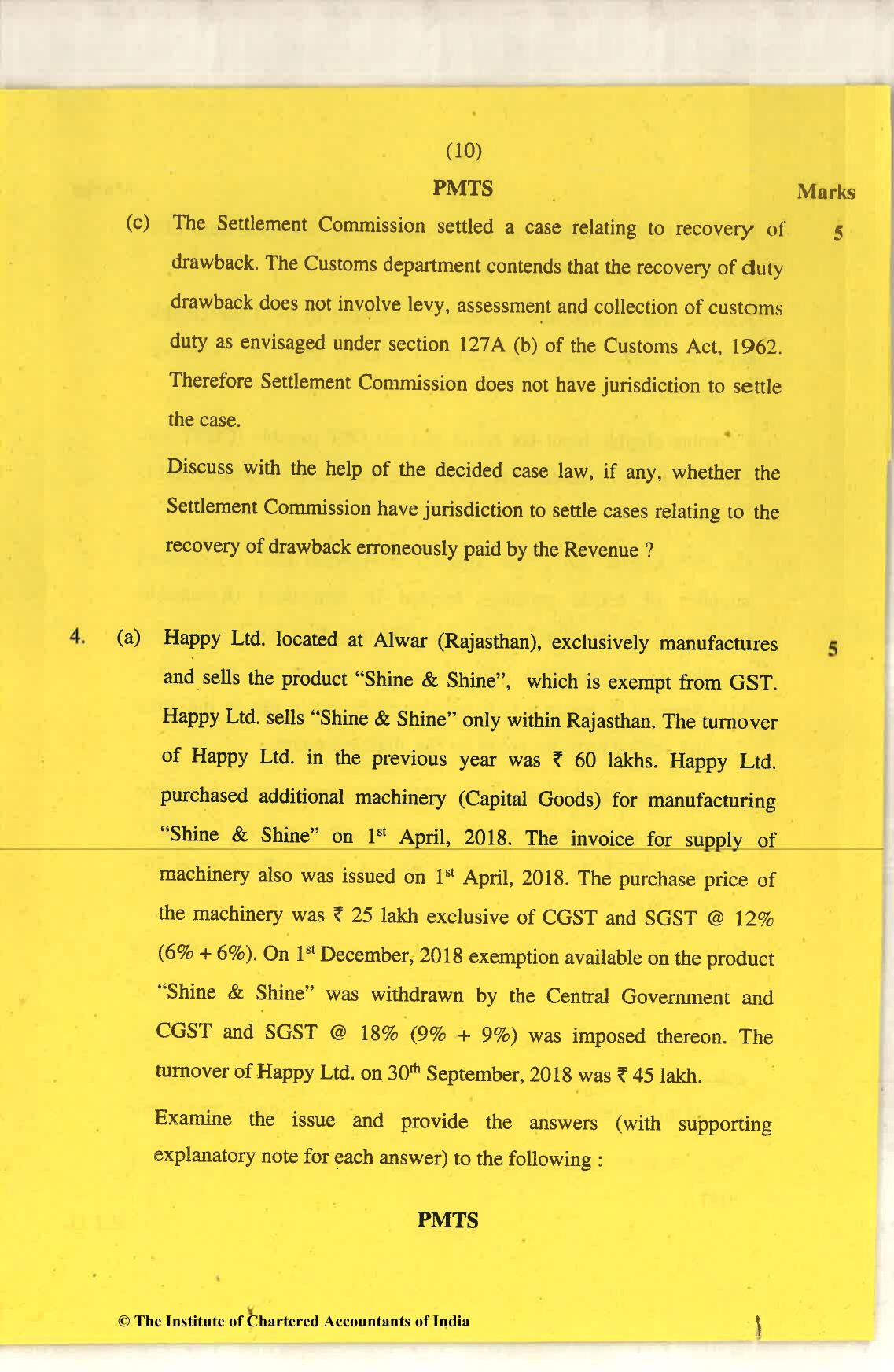 CA Final Nov 2018 Question Paper - Paper 8 – Indirect Tax Laws - Page 10