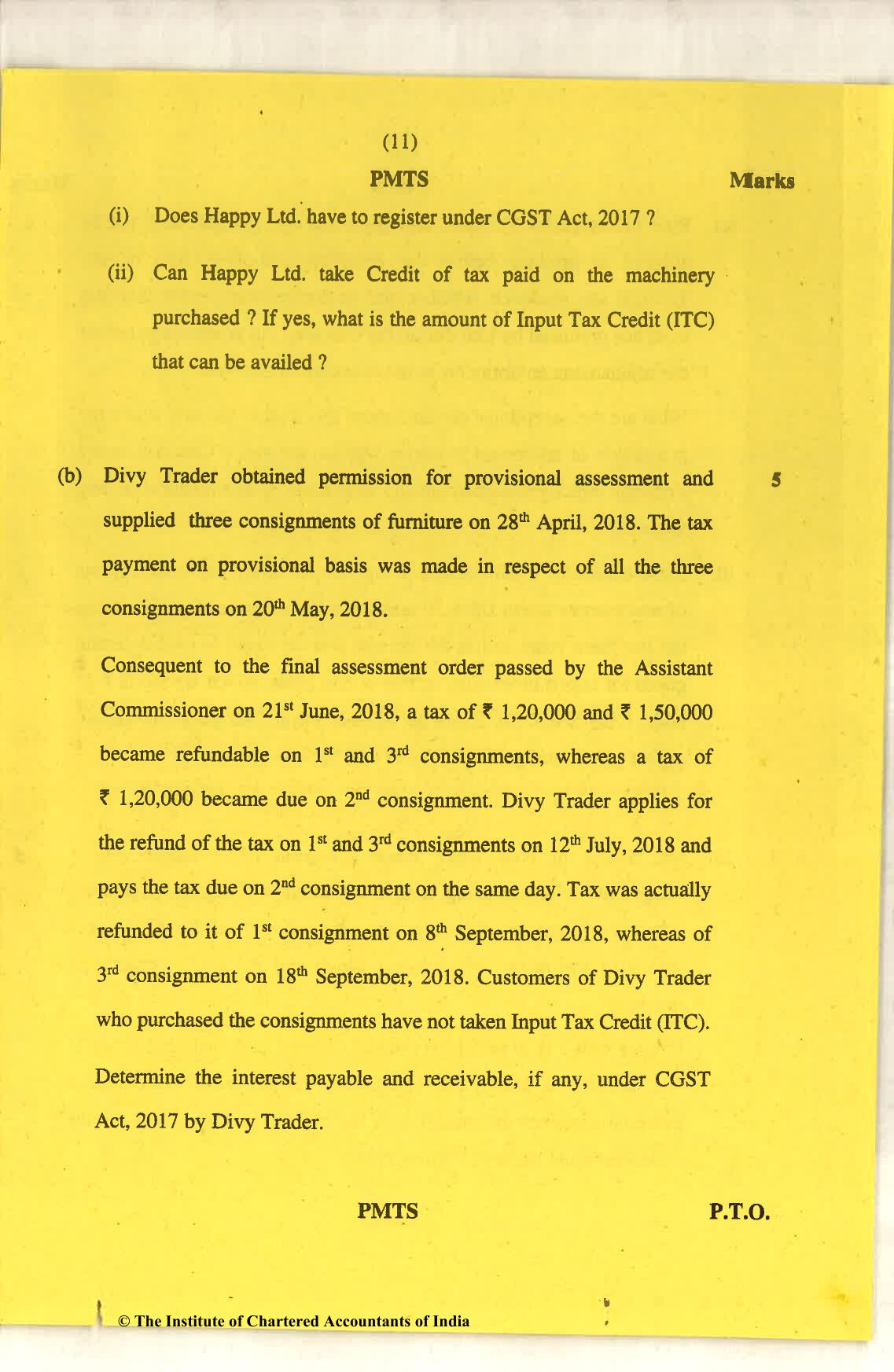 CA Final Nov 2018 Question Paper - Paper 8 – Indirect Tax Laws - Page 11