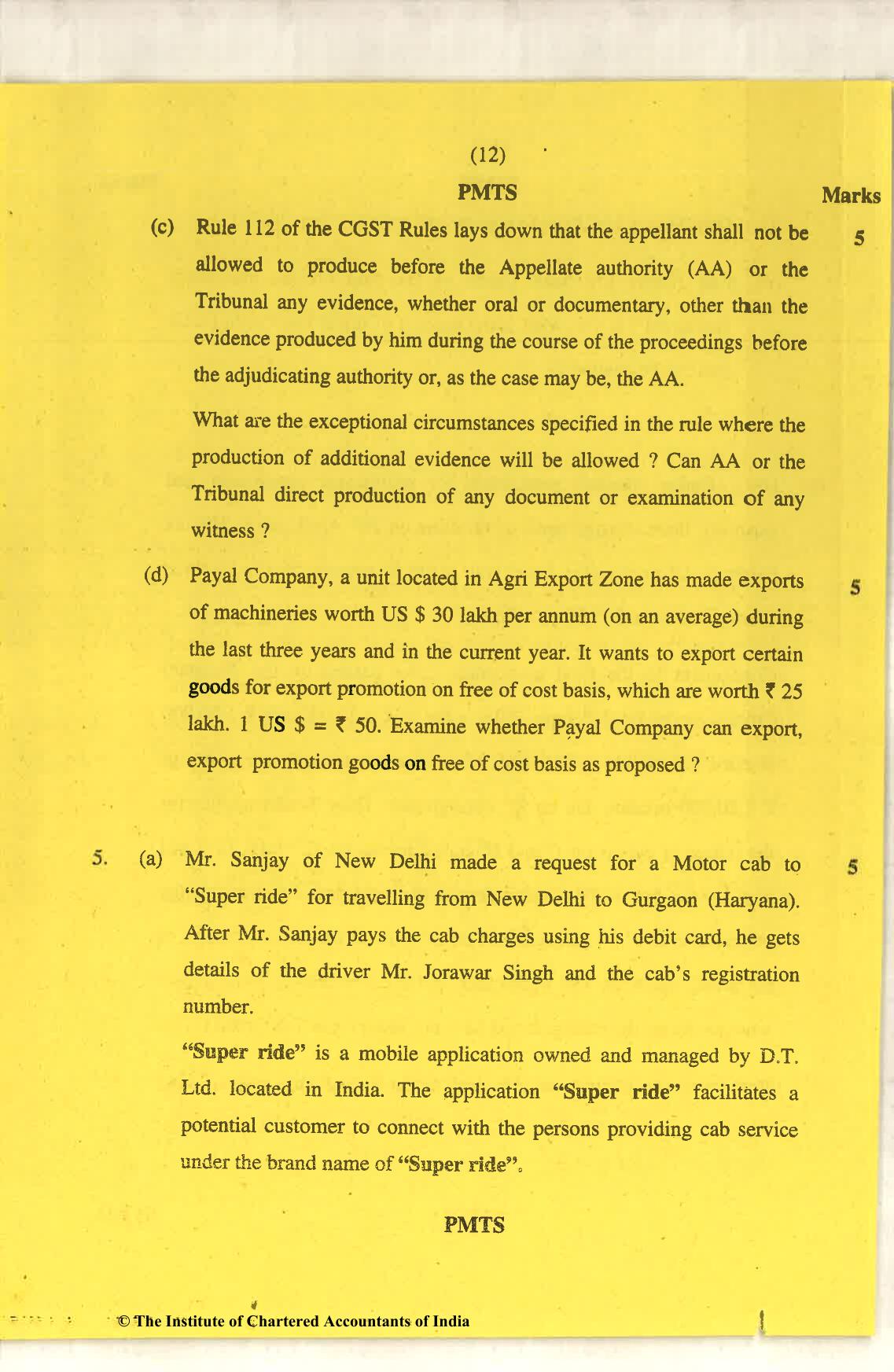 CA Final Nov 2018 Question Paper - Paper 8 – Indirect Tax Laws - Page 12
