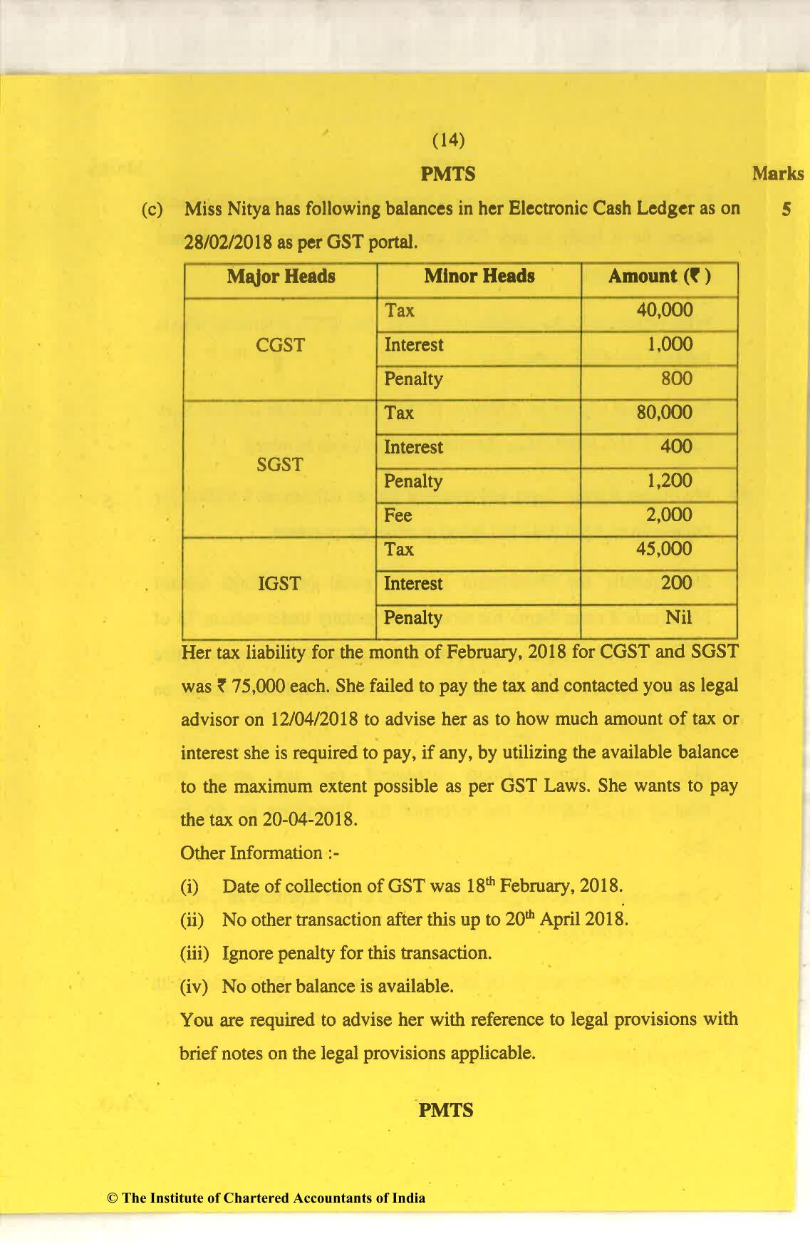CA Final Nov 2018 Question Paper - Paper 8 – Indirect Tax Laws - Page 14